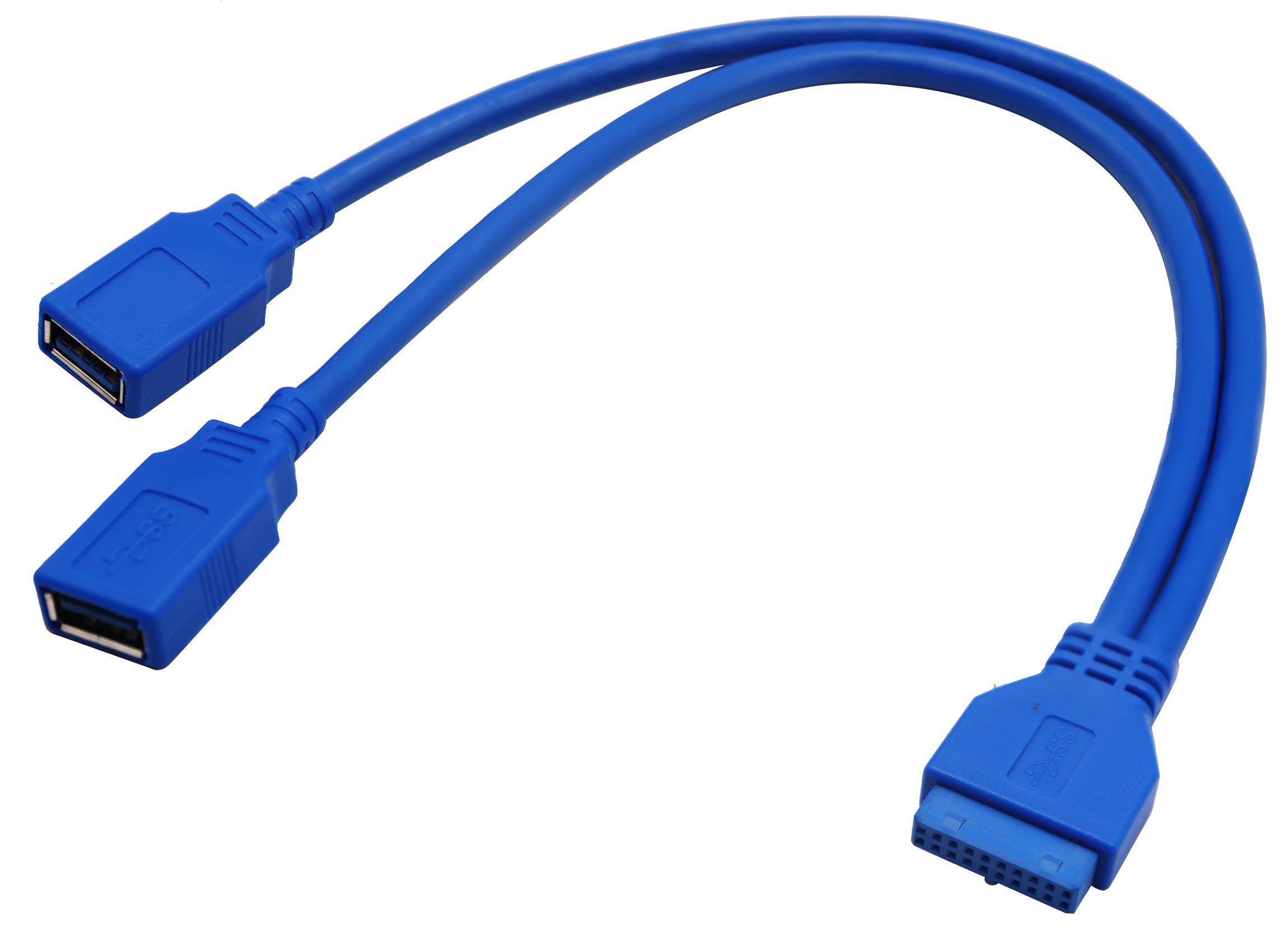 20 Pin USB 3.0 Y Splitter Cable - Dual Port A Female to Motherboard Header - for PC Build & Expansion