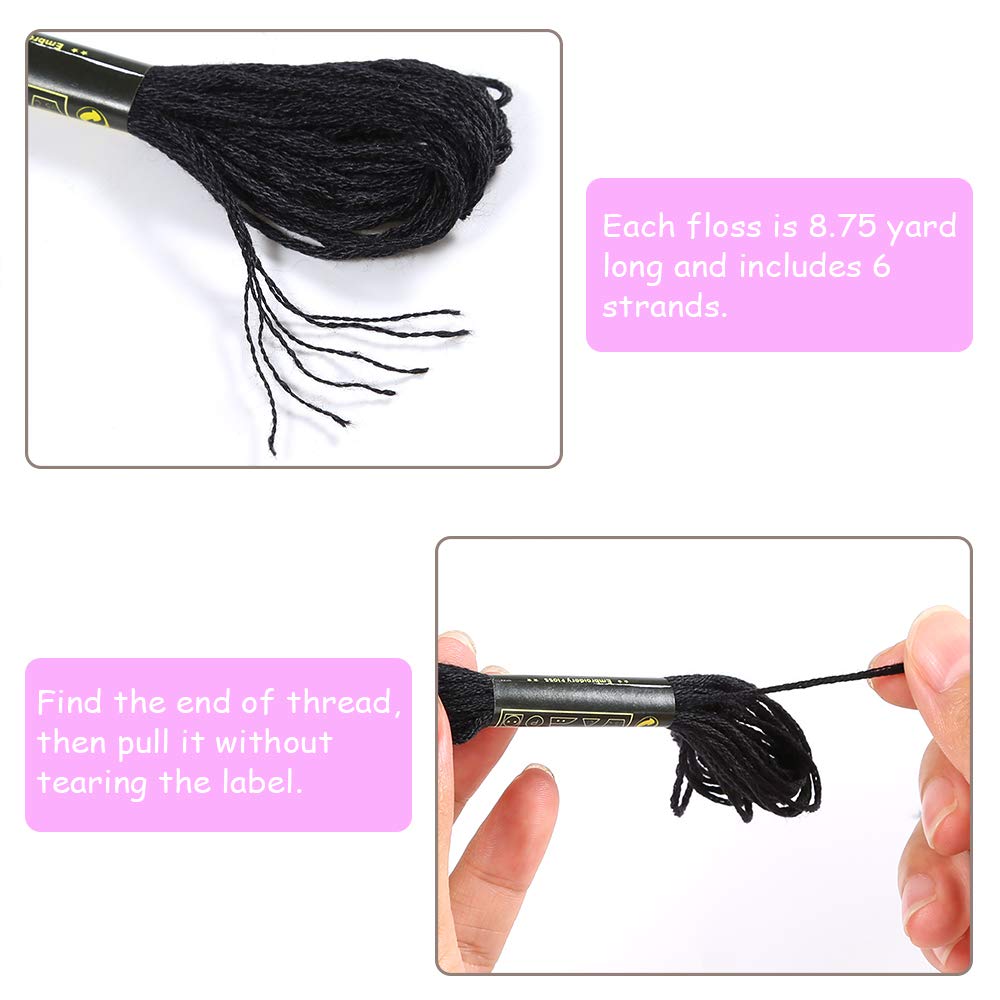 Pllieay 24-Skein Friendship Bracelet Floss Kit - Black Cotton Embroidery Thread with 12 Bobbins for Halloween Crafts, Knitting, Cross Stitch & DIY Projects - Perfect for Jewelry Making, Scrapbooking & Home Decor