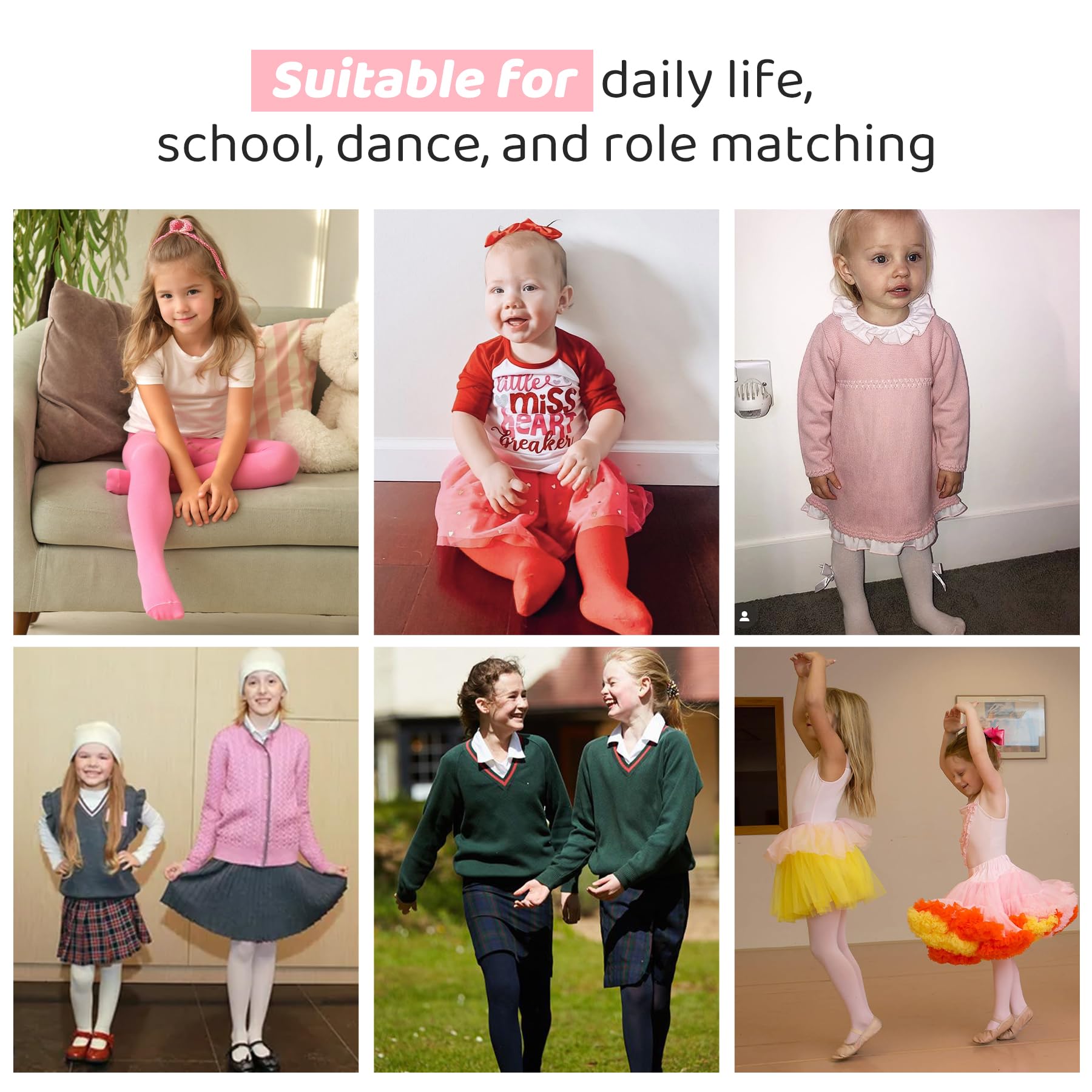 Zando Ultra Soft Footed Tights for Toddler Girls - Colorful Kids Leggings & Stockings for Dance, School Uniform, Playtime & Everyday Wear
