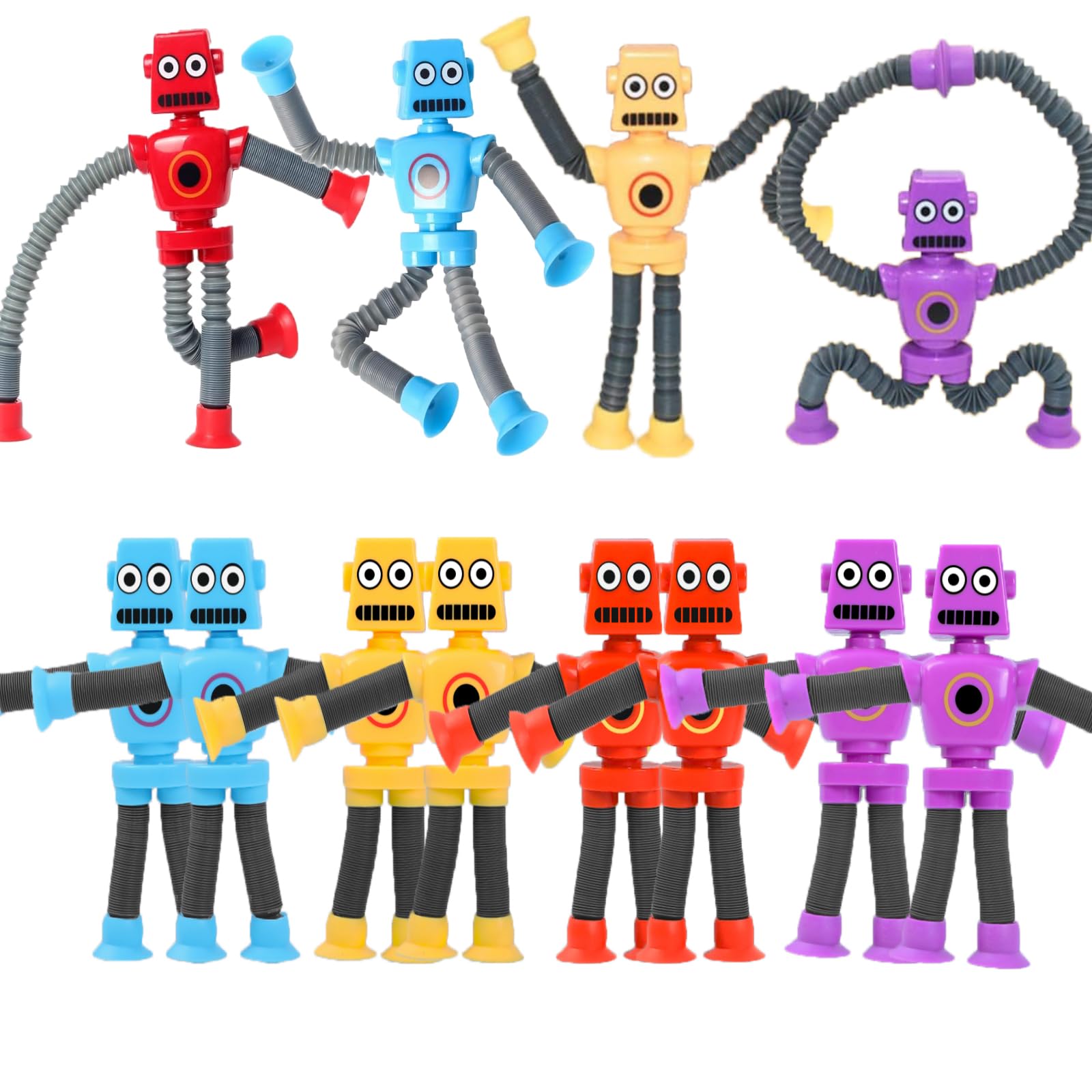 24PCS Telescopic Suction Cup Robot Toy - Pop Tubes Sensory Toys for Kids & Toddlers, Fidget Toys for Stress Relief, Travel & Classroom Prizes, STEM Learning Fun for Boys & Girls - Perfect for Birthday Gifts, Party Favors and Treasure Box Rewards