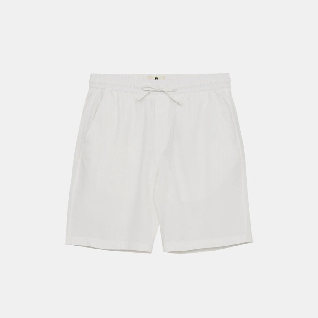 AKLT James Cotton/Linen Elastic Waist Shorts for Men - Comfortable Casual Summer Shorts (Tofu Color) - Perfect for Beach, Travel, and Outdoor Activities