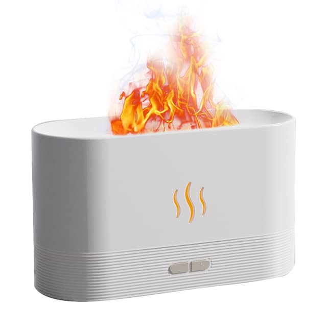 Primst 180ML Cool Mist Humidifier & Essential Oil Diffuser with 3D Flame Effect - USB Ultrasonic Quiet Air Humidifier with Adjustable Warm Night Light for Bedroom, Office, Nursery | Perfect for Dry Air Relief, Aromatherapy and Better Sleep