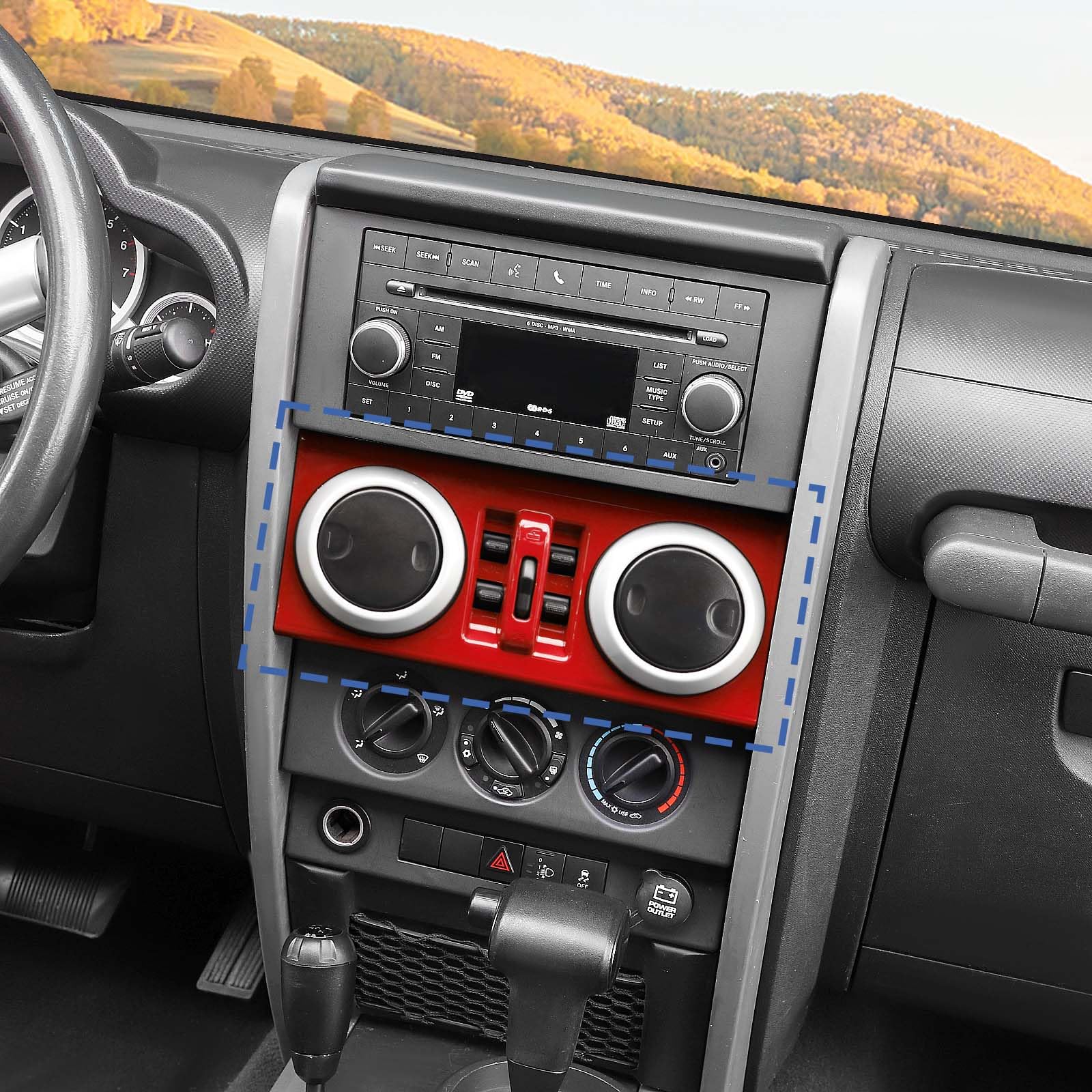 Jeep Wrangler JK JKU 2007-2010 Dashboard Center Control Window Switch Panel Trim Cover - RT-TCZ Red Interior Accessories for 4 Door Models | Perfect for Off-Roading & Interior Upgrades