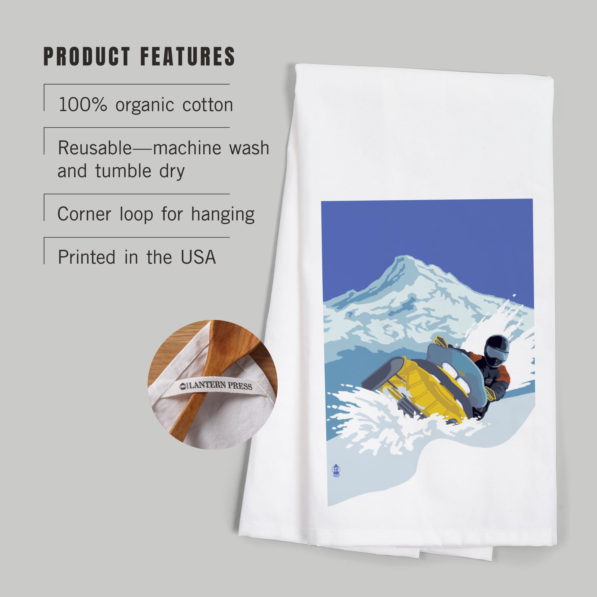 Lantern Press Snowmobile 100% Cotton Tea Towel - Decorative Hand Towel for Kitchen & Home Decor - Perfect for Drying Dishes, Gift Giving & Farmhouse Style