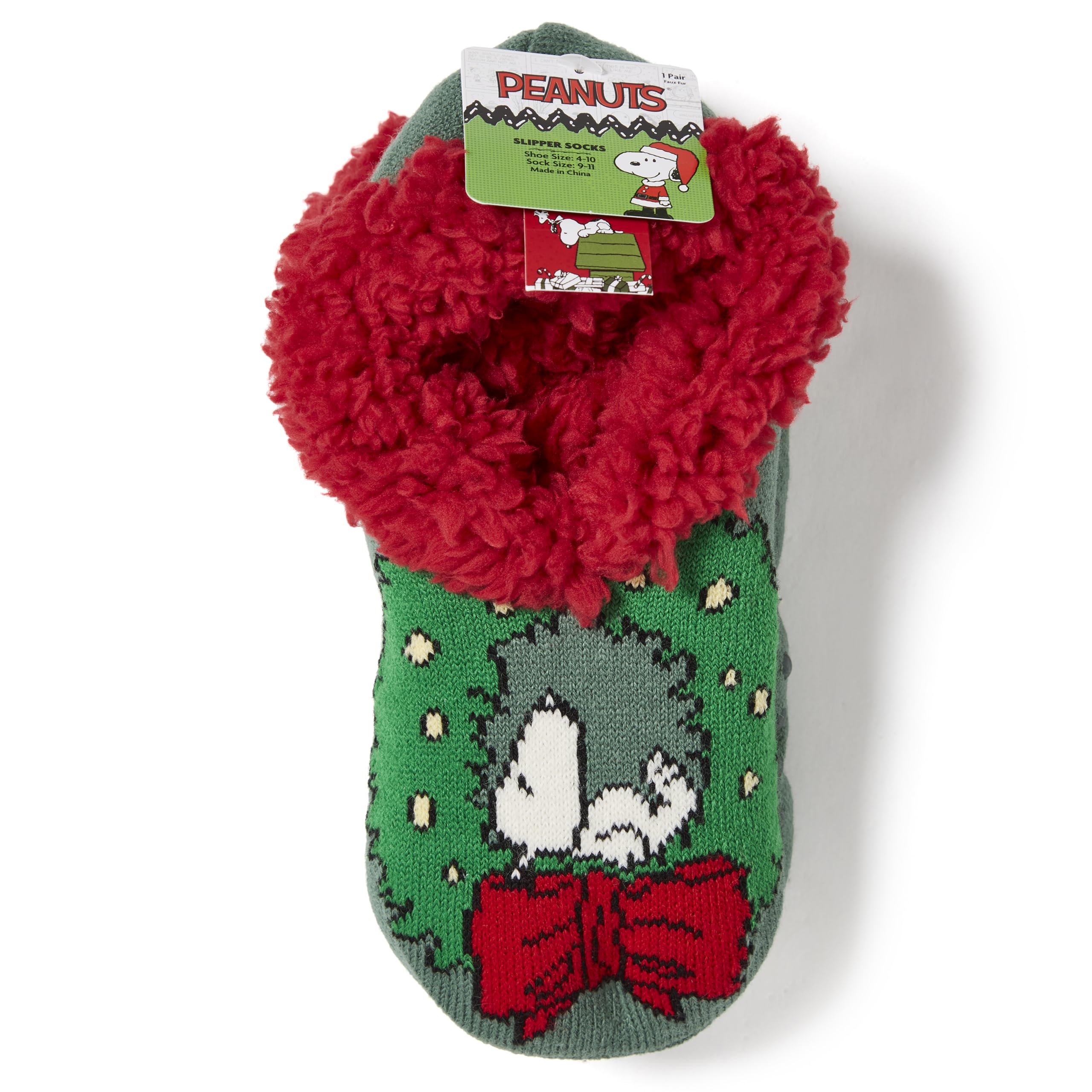 Peanuts Women's Snoopy Holiday Plush Fleece Slipper Socks - Cozy Winter House Shoes for Christmas Gifts & Lounge Wear