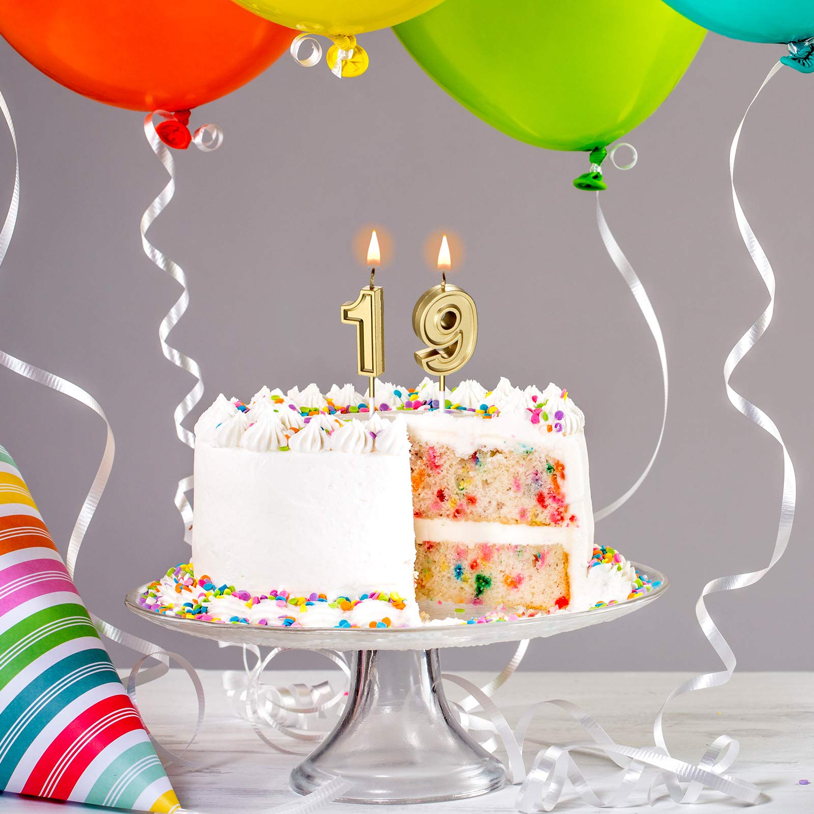 19th Birthday Cake Candles - Gold Number Candles for Birthday, Wedding & Anniversary Celebrations - Perfect for Cakes, Cupcakes & Party Decorations