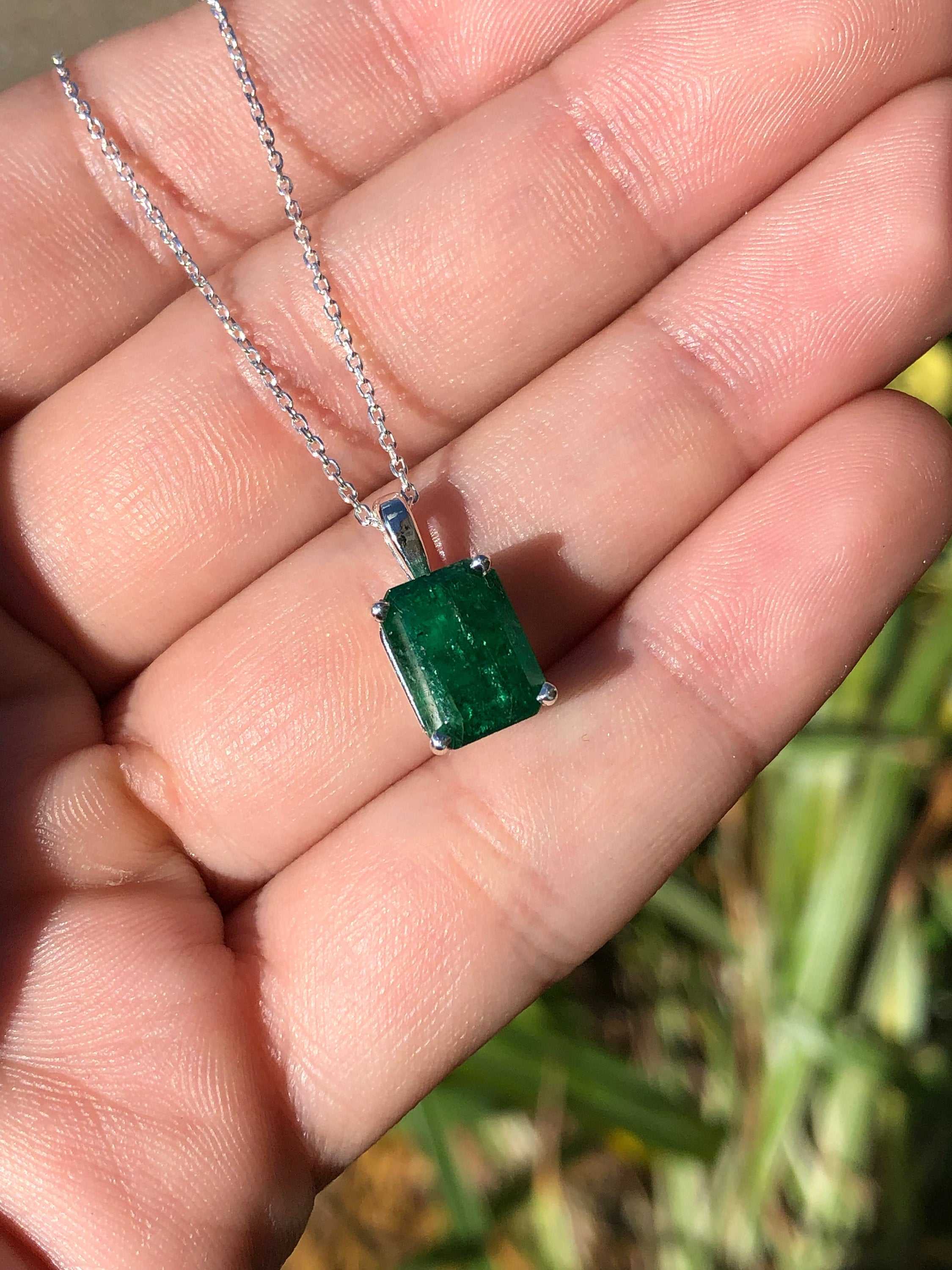 3.0 Carat Natural Dark Green Emerald Pendant Necklace - 925 Sterling Silver Jewelry for Women - Perfect for Weddings, Anniversaries & Special Occasions