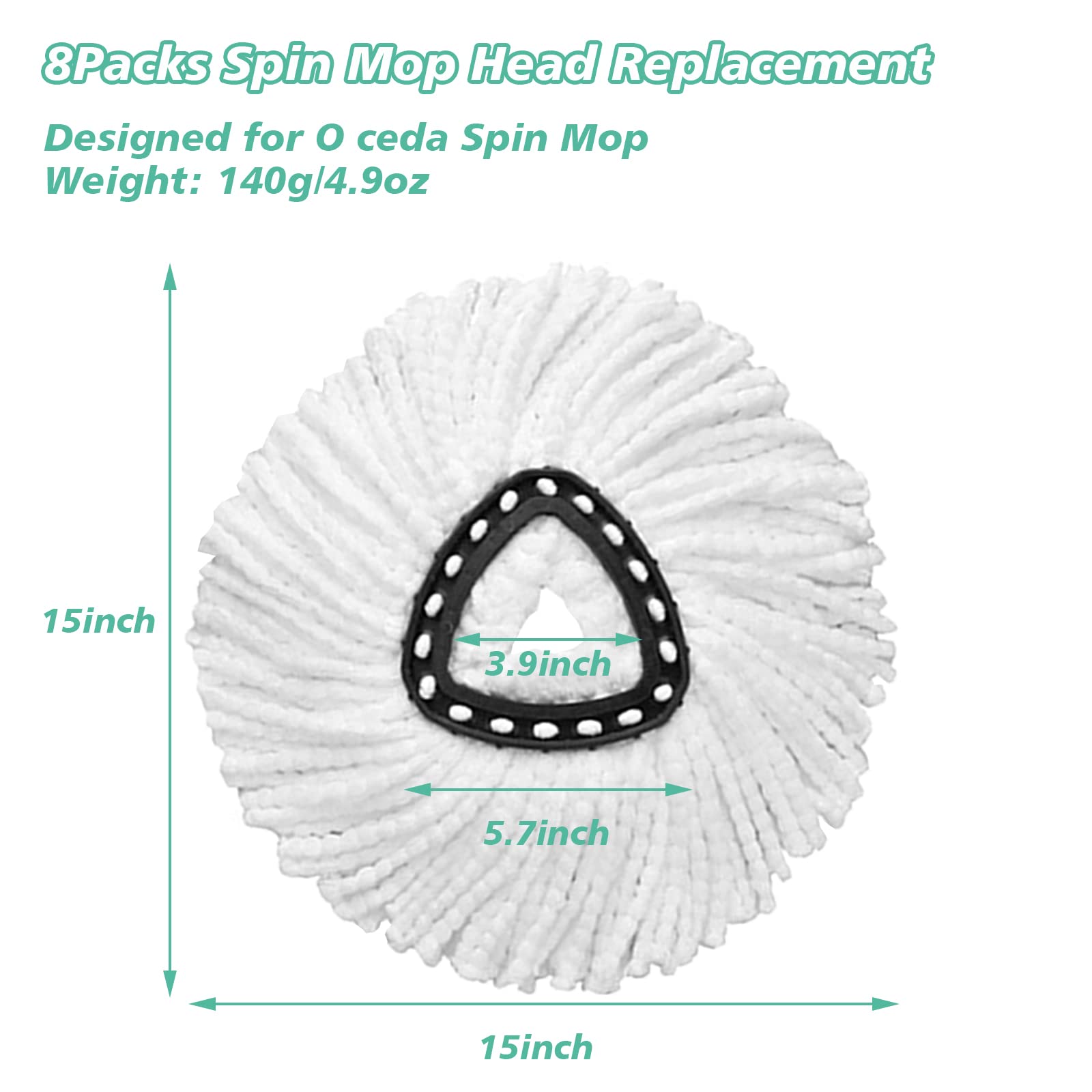 8-Pack Microfiber Spin Mop Replacement Heads - 360° Rotating Triangle Mop Pads Compatible with Most Spin Mops | Ultra-Absorbent & Reusable for Hardwood, Tile & Laminate Floors | Perfect for Kitchen, Bathroom & Household Cleaning