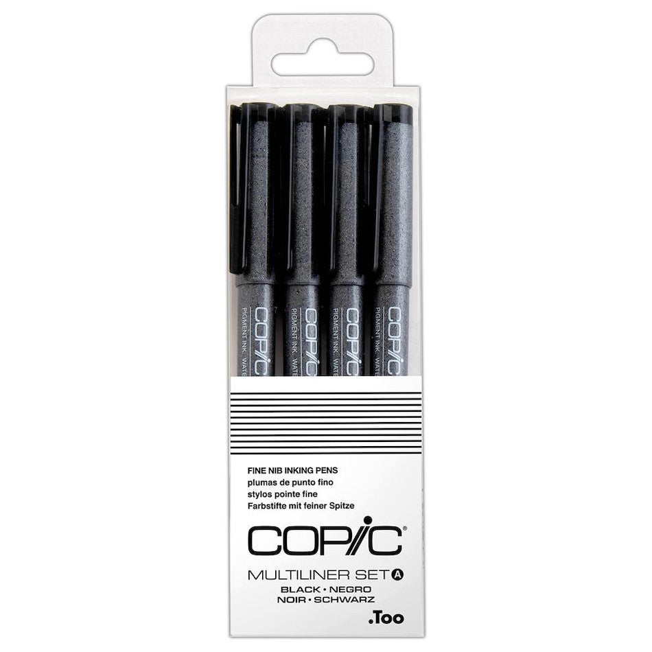 Copic MultiLiner Black Drawing Pen Set - 4 Pack Fine Line Art Markers for Sketching, Illustration & Comic Art - Perfect for Artists, Designers & Calligraphy