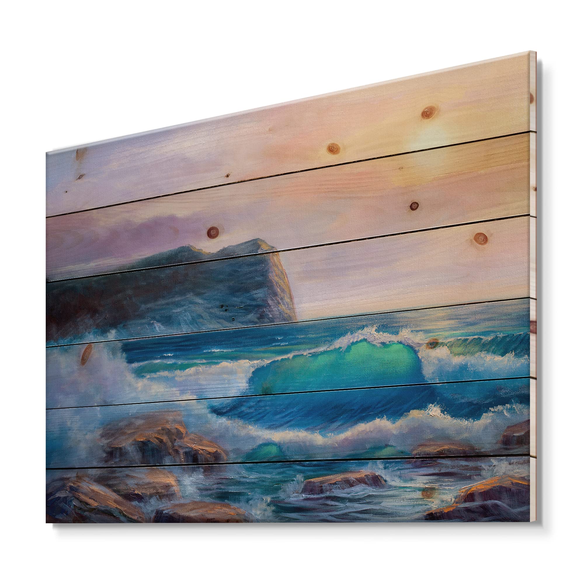 Blue Waves Breaking at the Beach III - Coastal Wood Wall Art Decor, Nautical Pine Wood Wall Panel, Large Beach-Themed Home Decoration | Perfect for Living Room, Bedroom, or Office Wall Decor