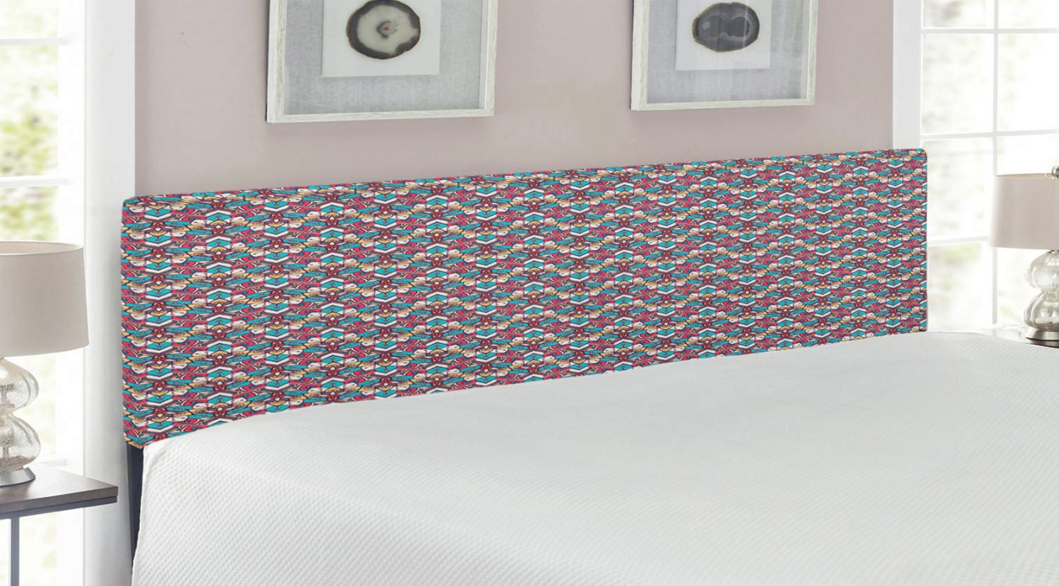 Ambesonne King Size Mandala Headboard with Memory Foam - Mystical Easter Floral Pattern, Upholstered Metal Bed Frame for Master Bedroom Decor | Boho Chic, Oriental Design in Multicolor | Perfect for Meditation Spaces & Guest Room Styling
