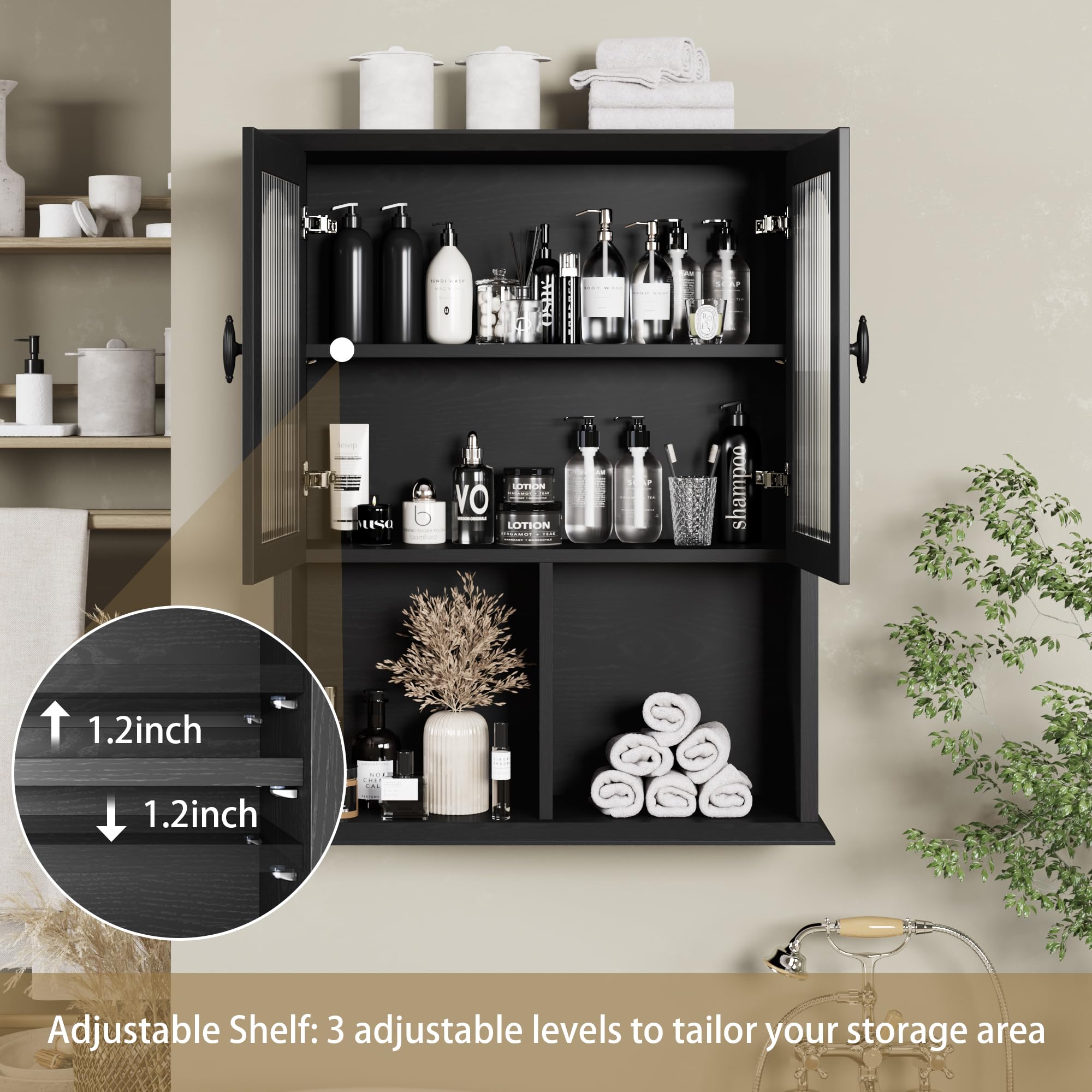 Modern Fluted Door Bathroom Wall Cabinet - 23.6