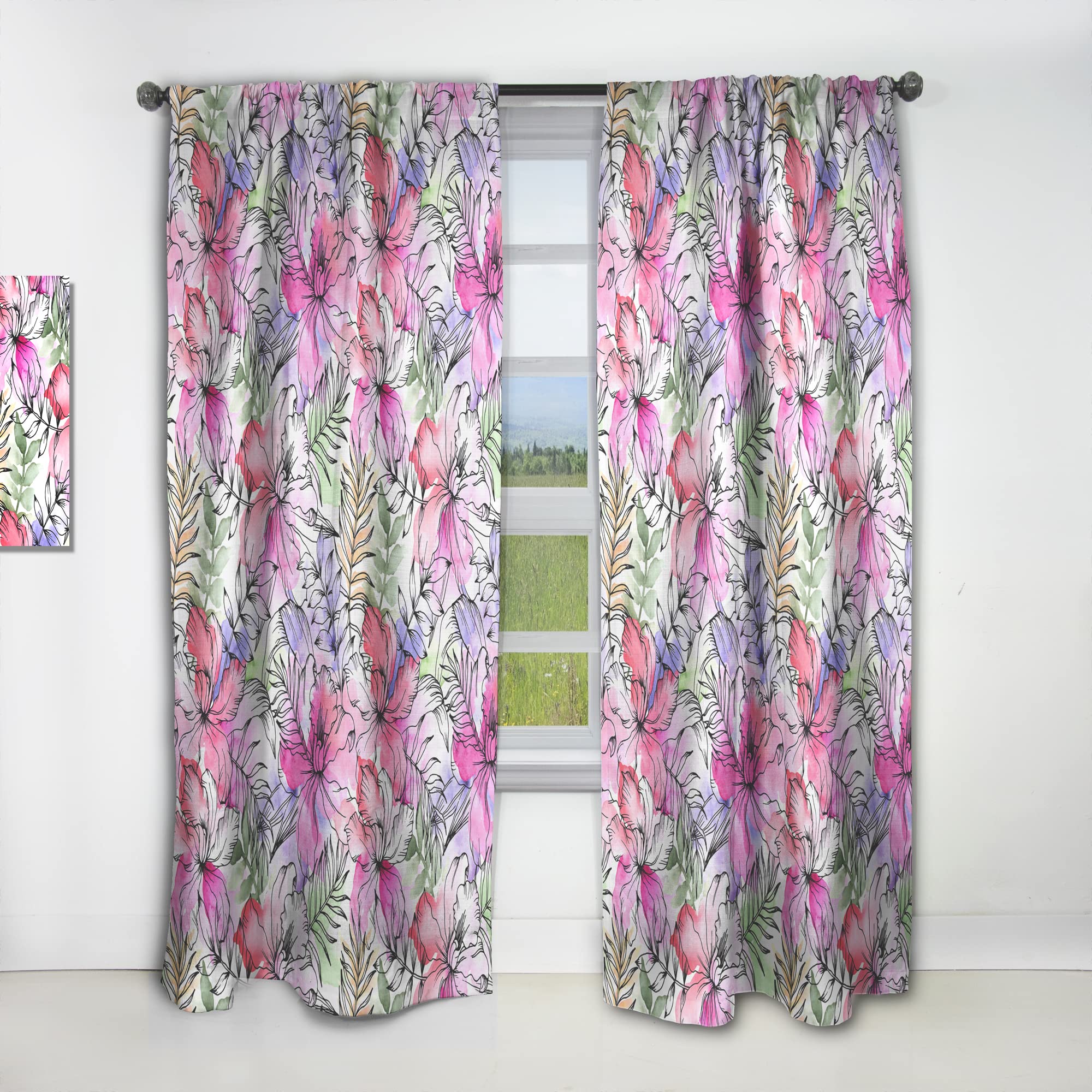 DesignQ Handpainted Tropical Flowers Curtains - Thermal Insulated Blackout Drapes for Bedroom & Living Room (52x95 Inch, Single Panel) - Perfect for Home Decor & Sun Protection