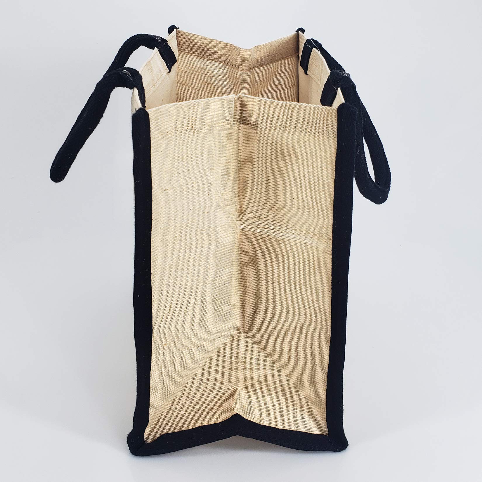 Eco-Friendly Reusable Jute Tote Bags with Laminated Interior - 12 Pack Black Canvas Burlap Shopping Bags for Work, School & Groceries (12