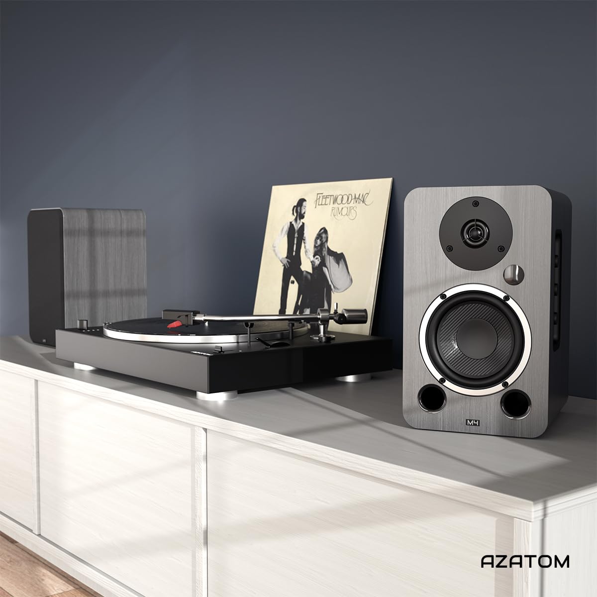 AZATOM Equinox 2 M4 Powered Bookshelf Speakers - 2.0 Active Bluetooth/Wired HiFi Audio System with 80W Output, Wooden Enclosure (Grey) - Perfect for Home Theater, Gaming, Vinyl Records, Music Streaming, PC & Laptop Sound Enhancement