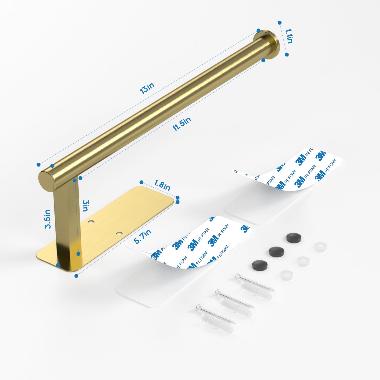 ASTOFLI Gold Wall Mount Paper Towel Holder - Heavy Duty Under Cabinet Kitchen Organizer with Strong Self-Adhesive, Perfect for Kitchen, Bathroom, Office & RV Use