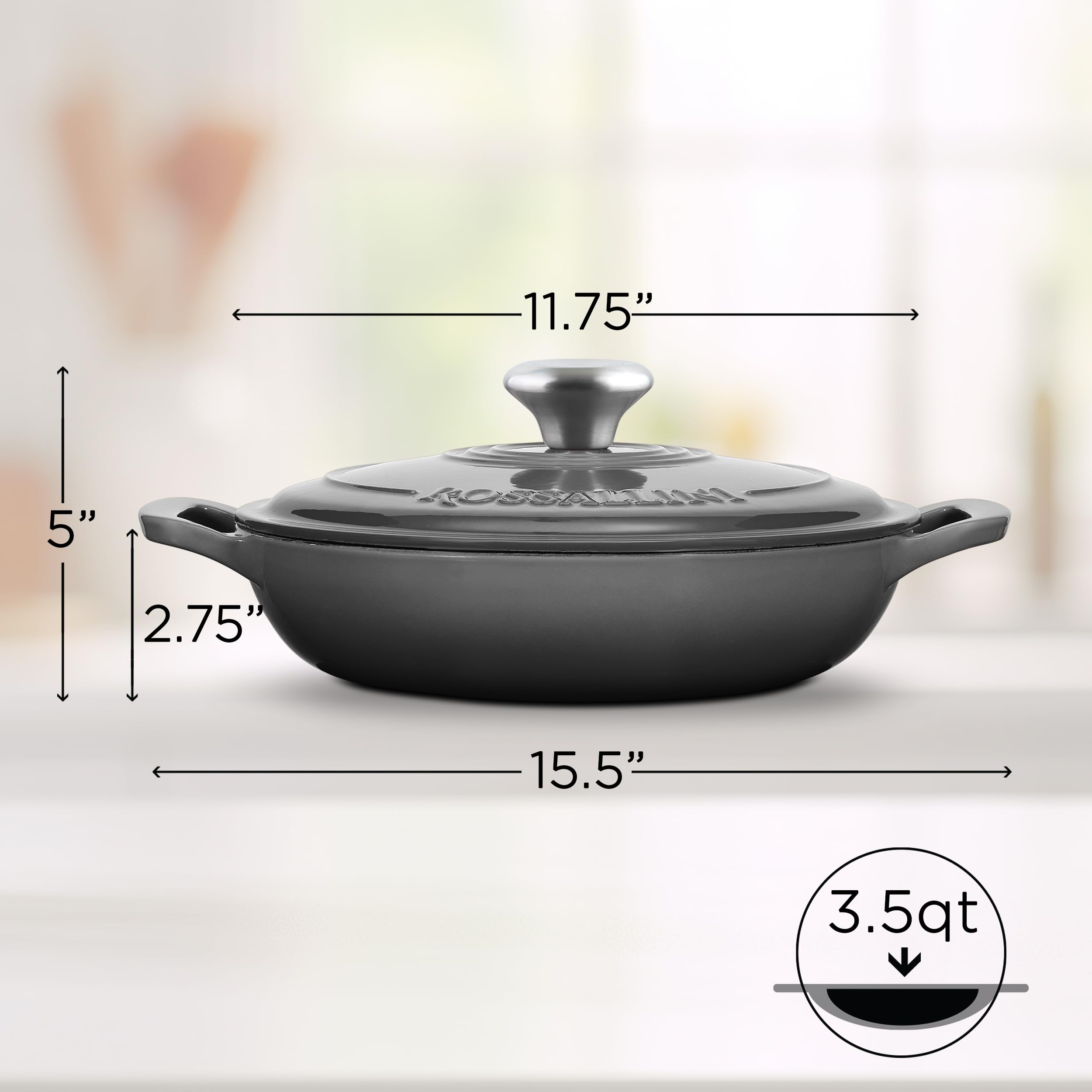 Premium Enameled Cast Iron Braiser with Non-Stick Surface & Tight-Fitting Lid – 3.5Qt (3.3L) Oyster Grey – Ideal for Roasting, Baking, Sautéing, Searing & Pan Frying – Perfect for Family Dinners, Holiday Cooking & Restaurant-Quality Meals