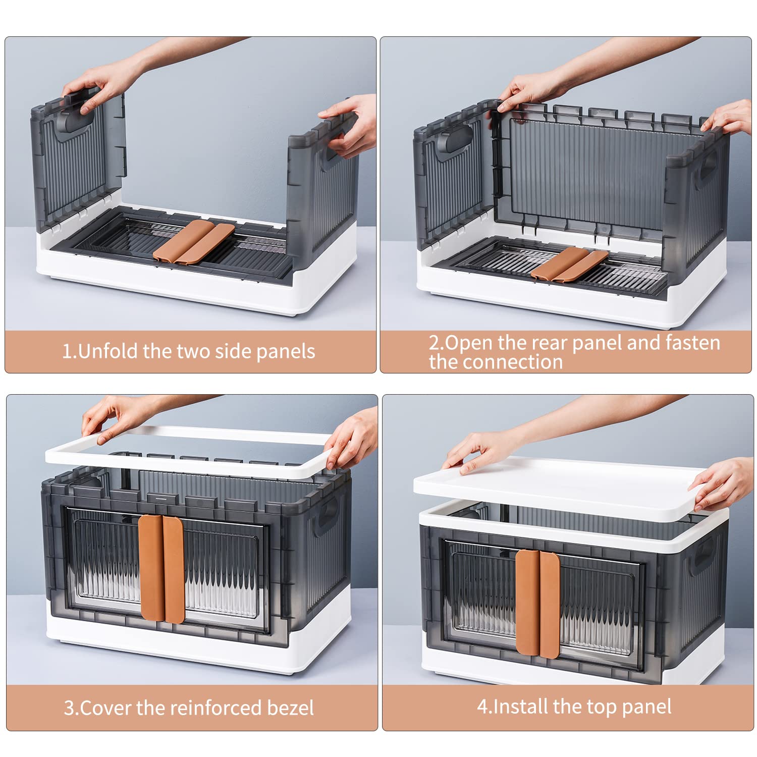 HAIXIN 8.4 Gallon Stackable Storage Bins 3-Pack with 4-Tier Integrated Drawer Organizer - Perfect for Closet, Pantry & Garage Organization