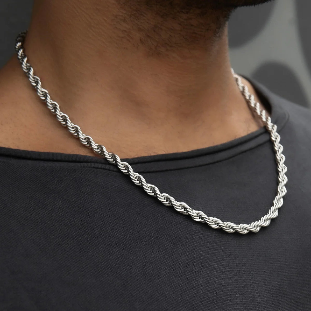 20 Rope Chain Necklace in 14K White Gold - 6mm Width, Durable & Elegant Jewelry for Women, Perfect for Weddings, Parties & Everyday Wear