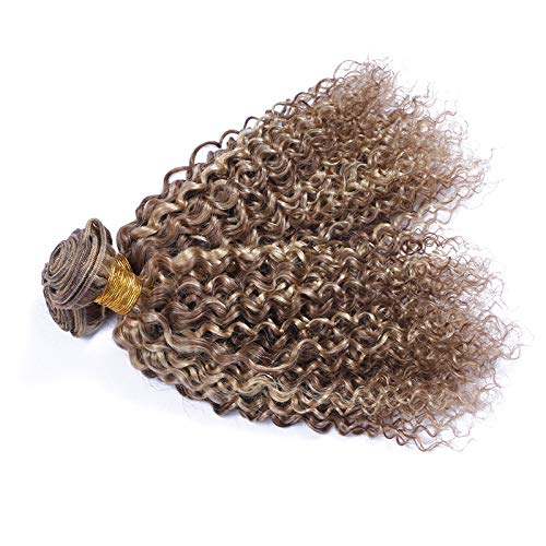 Light Brown with Blonde Highlights 8/613 Kinky Curly Peruvian Human Hair Bundles - 400g Mixed Length (12 12 12 12 inch) for Weaving, Styling & Volume - Perfect for Daily Wear, Parties & Special Occasions