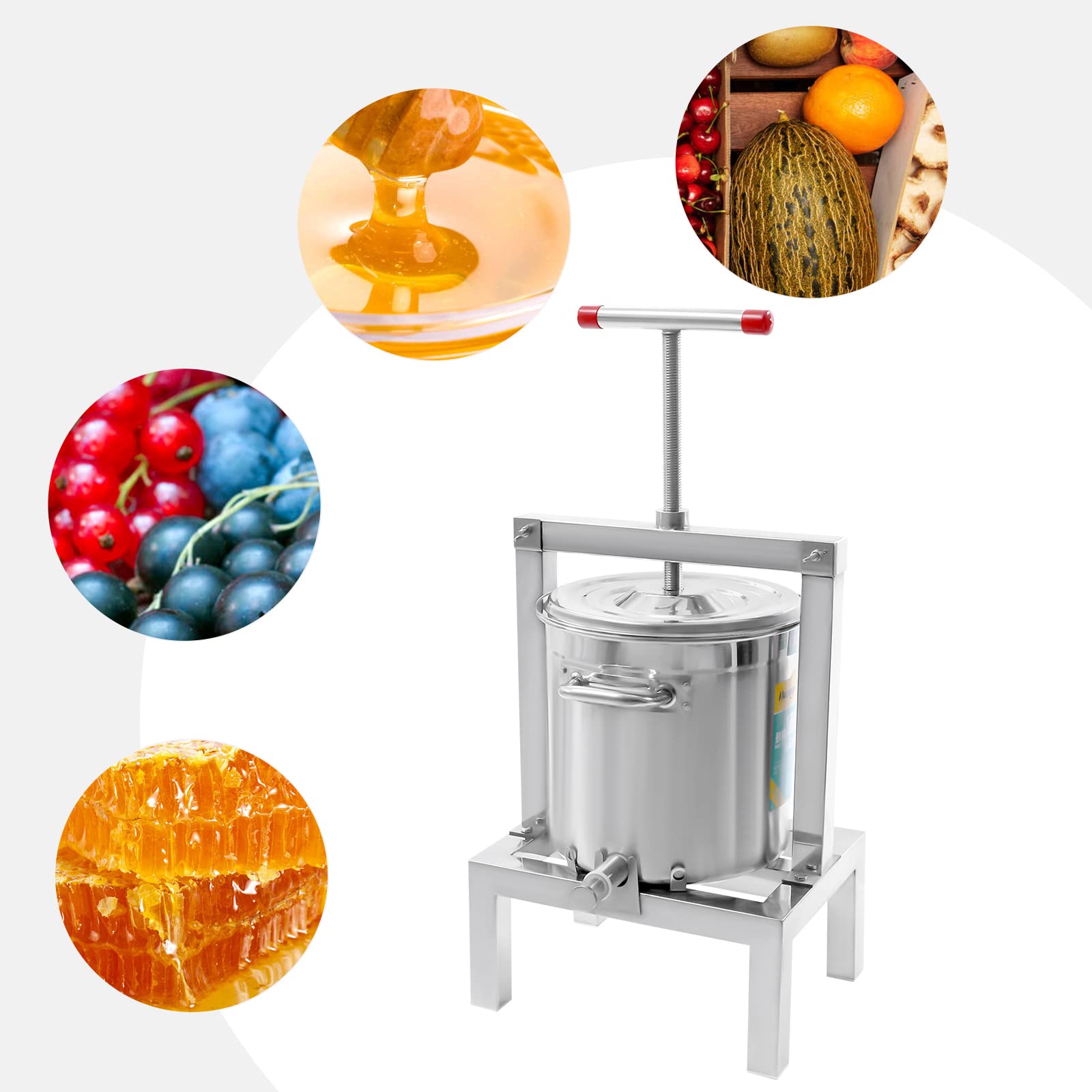 2.64 Gallon Stainless Steel Fruit Press for Cider, Wine & Juice Making - Heavy Duty Apple Grape Press with Pressing Plate - Perfect for Home Brewing, Winemaking & Fresh Juice Extraction