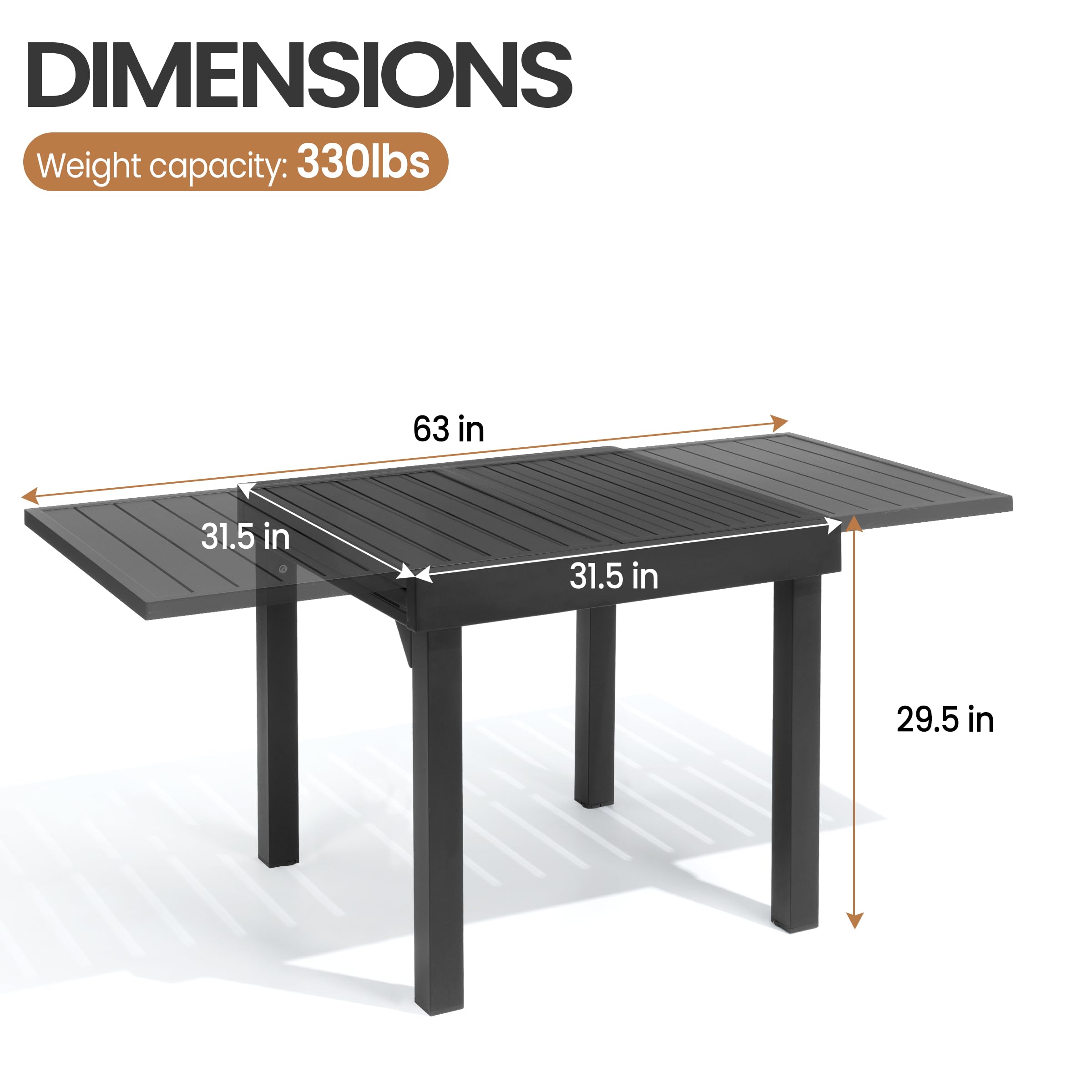 Expandable Aluminum Outdoor Dining Table 31.5