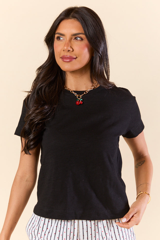 Easy Fit Short Sleeve Black Boxy Tee - Women's Casual Loose Fit T-Shirt | Trendy Oversized Cotton Top for Everyday Wear, Street Style & Layering