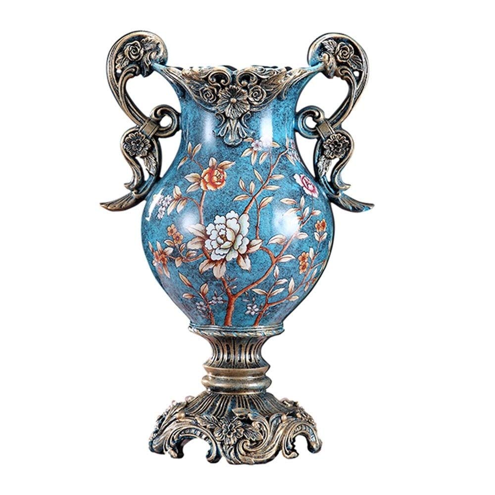 Hand-Painted European Style Large Resin Flower Vase - 15.35in Tall Blue Decorative Vase for Wedding Gift, Living Room, Dining Table Centerpiece, Bedroom & Office Decor | Perfect for Home, Hotel & Special Occasions