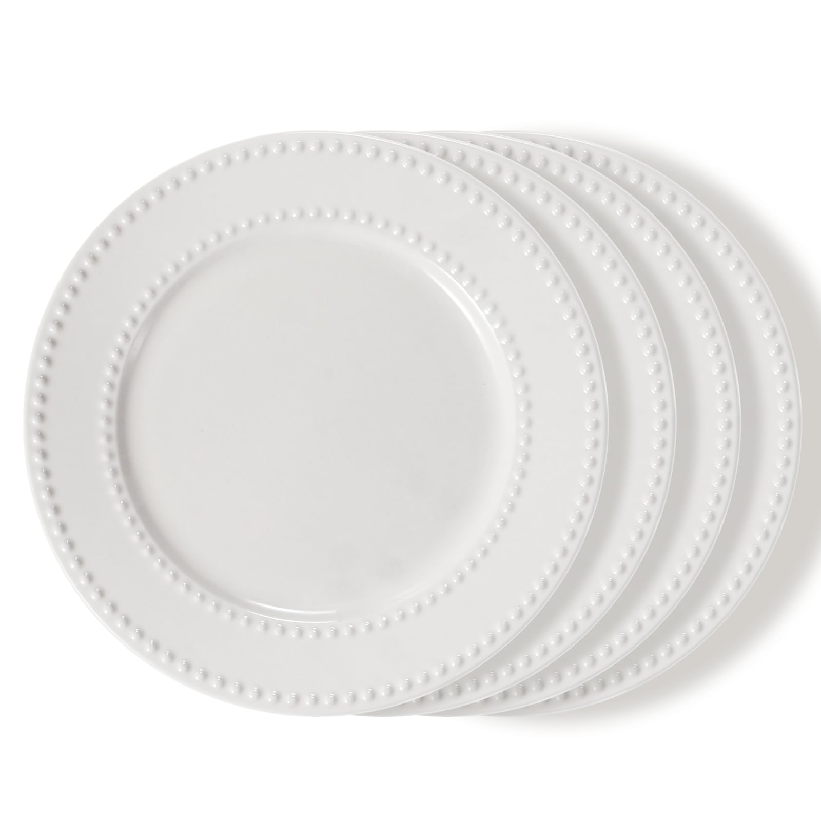 4-Pack 8 Inch White Ceramic Embossed Salad Plates - Scratch & Chip Resistant Appetizer Dessert Plates - Oven, Microwave & Dishwasher Safe Small Dinner Plates for Restaurants, Kitchens & Home Entertaining