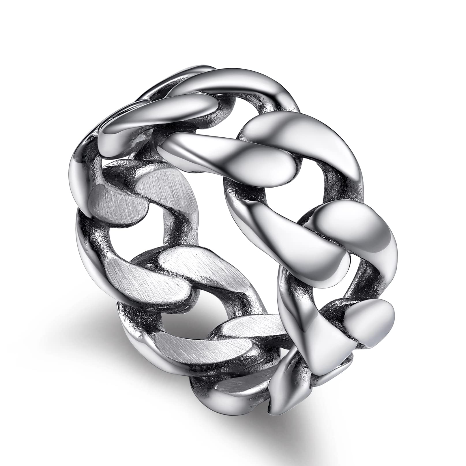 Bandmax Retro Biker Rings for Men & Women - Stainless Steel & Black Chain Link Rings, Celtic Knot & Skull Cuban Chain Couple Rings - Gift Packed - Perfect for Biker Gangs, Gothic Fashion & Anniversary Gifts