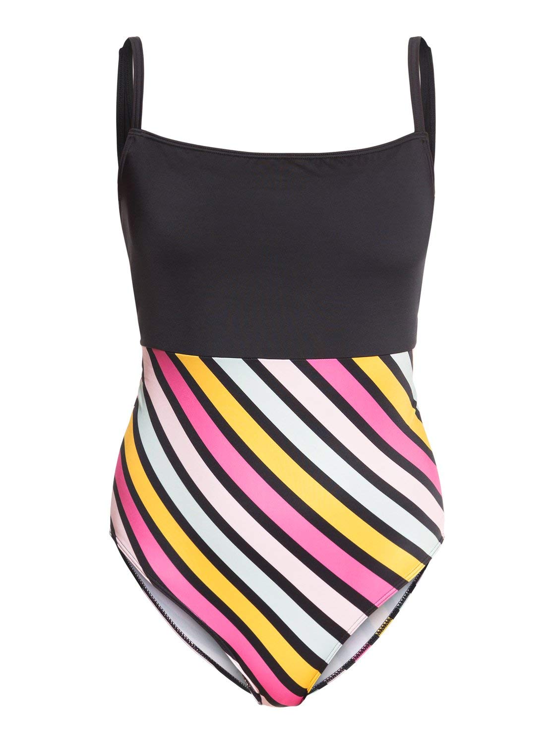 Roxy Pop Surf One-Piece Swimsuit for Women - Anthracite & Pop Surf Print - Size Large - Perfect for Beach Vacations, Pool Parties & Summer Getaways