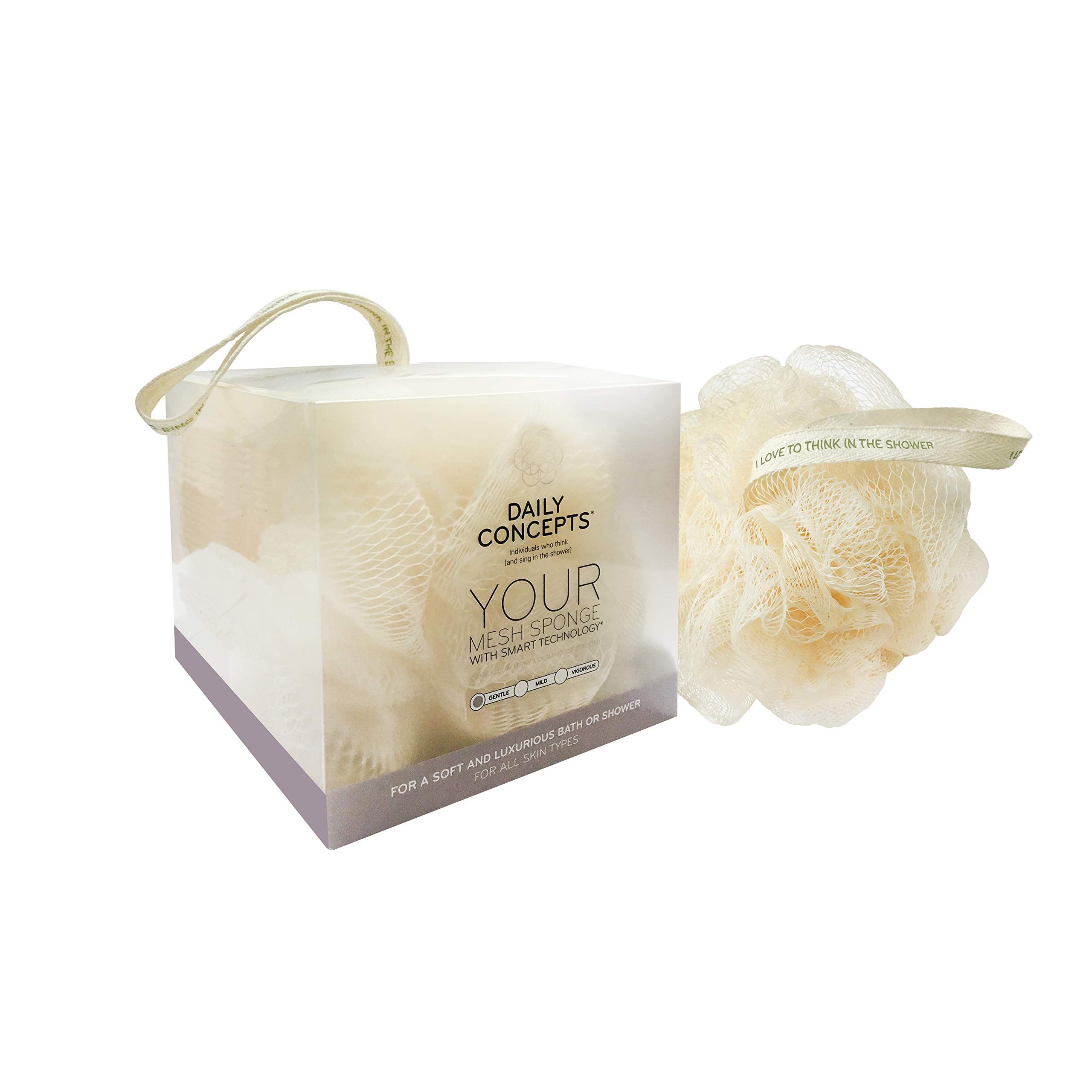 Daily Concepts Mesh Bath Sponge - Soft Exfoliating Shower Sponge with Lavender & Vanilla Scent for All Skin Types (89g) - Perfect for Relaxing Baths, Spa Days & Gentle Skin Care