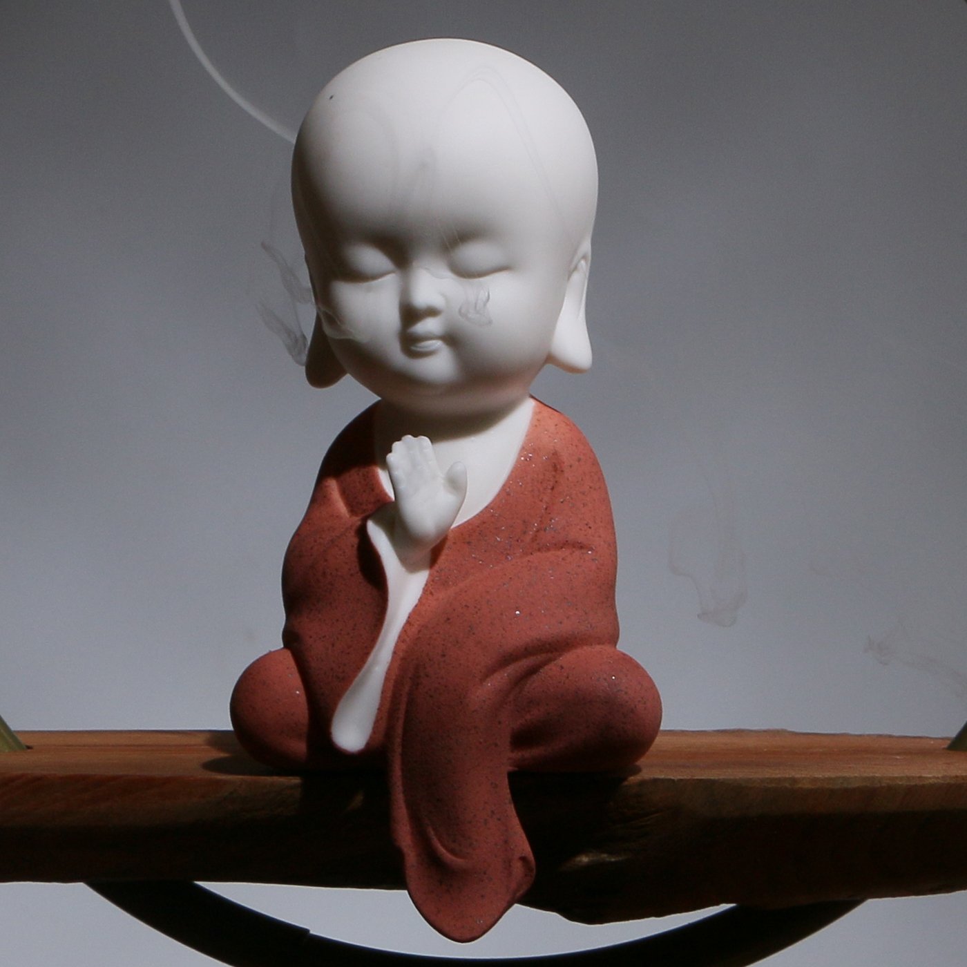 White Ceramic Cute Monk Figurine - Red Buddhist Statue for Home Decor, Meditation Altar & Gift Giving