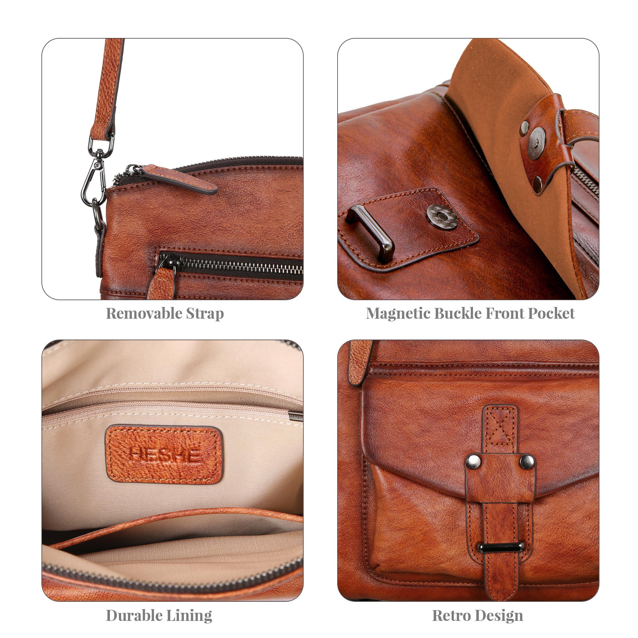 HESHE Genuine Leather Crossbody Bag for Women - Stylish Shoulder Purse & Handbag with Multiple Pockets | Perfect for Work, Travel & Everyday Use