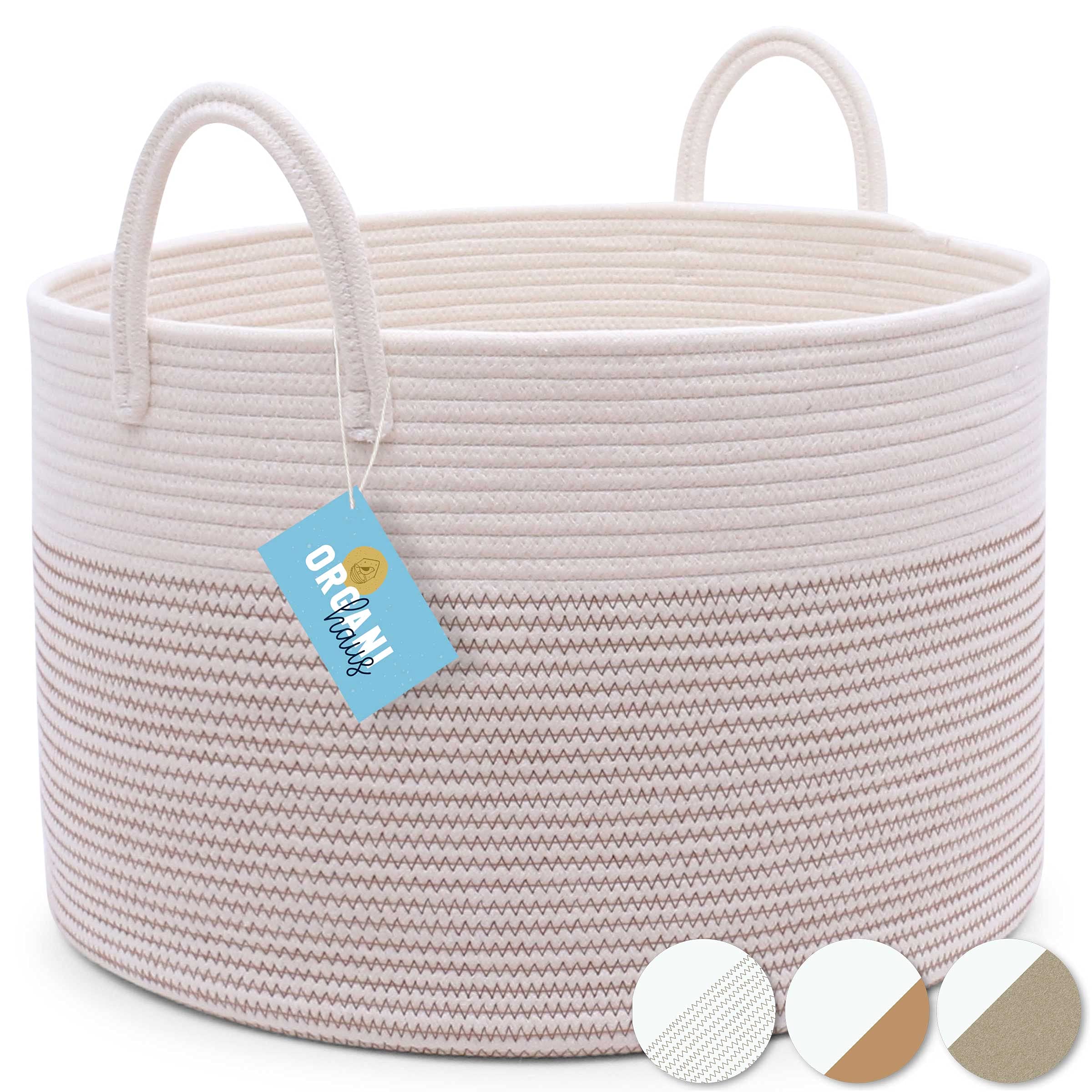 OrganiHaus Large White Woven Storage Baskets - 20x13 Inches | Entryway Shoe Organizer, Living Room Blanket Basket, Nursery Laundry Hamper & Toy Storage | Perfect for Home Organization & Decoration