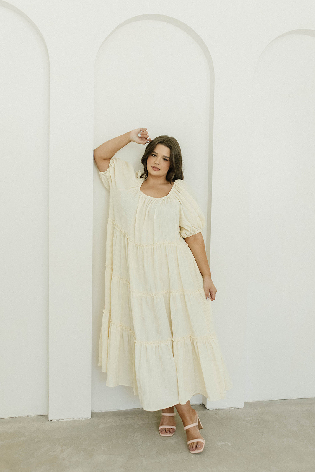 Eva Puffed Sleeve Maxi Dress in Cream - Bump Friendly Maternity Dress with Inclusive Sizing (S-3XL) | Perfect for Weddings, Baby Showers & Summer Vacations