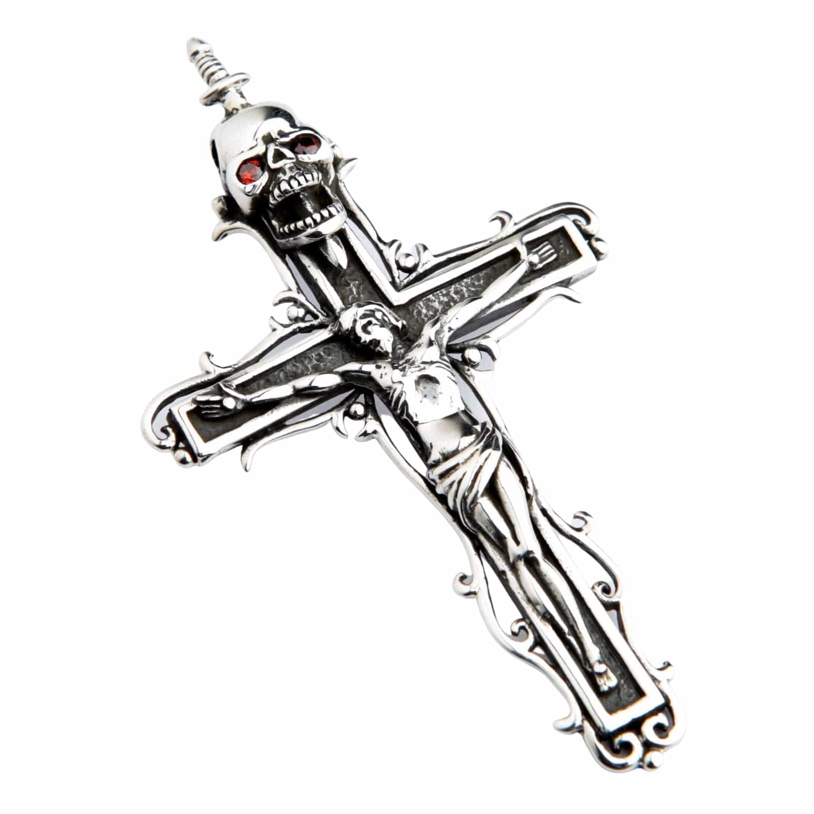 Jesus Skull Cross Sterling Silver Gothic Pendant Necklace - Religious Jewelry for Men & Women - Perfect for Gothic Fashion, Church Wear, and Alternative Style