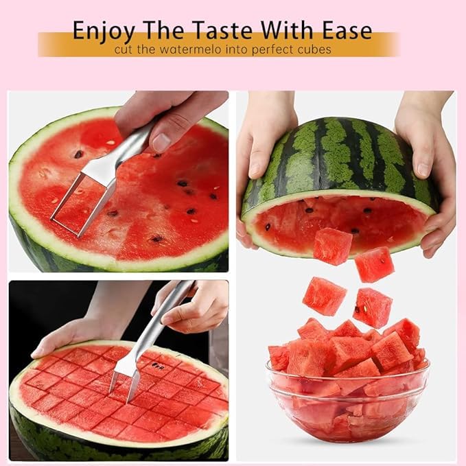 2 in 1 Stainless Steel Fruit Knife & Watermelon Fork Slicer Tool - Dual Head Fruit Cutter for Watermelon, Melon, Pineapple - Perfect for Picnics, BBQs & Kitchen Prep (1pc)