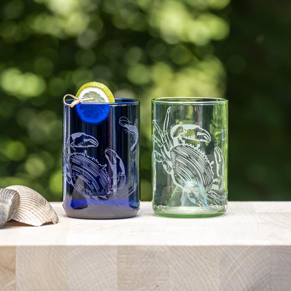 Upcycled Copper Crab 12oz Green Eco-Friendly Tumbler Set of 4 - Perfect for Beach Parties, Picnics & Sustainable Home Decor