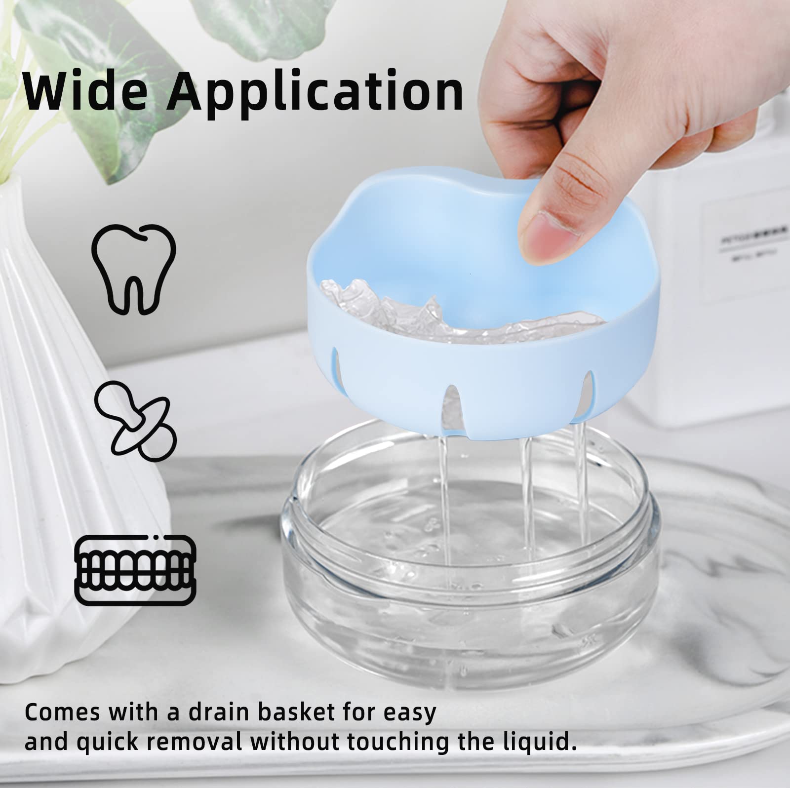Leak Proof Denture Cup Kit for Travel - Retainer Case with Brush & Mirror for Denture Care