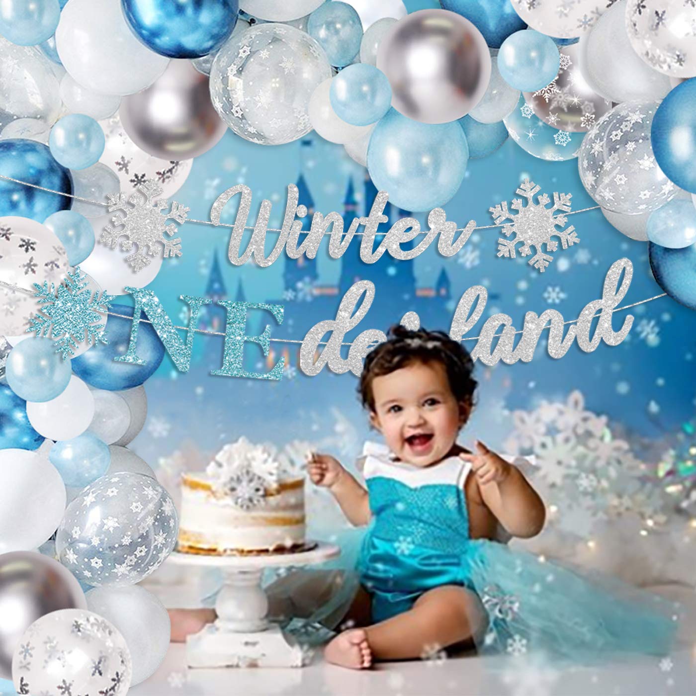 Snowflake Balloon Garland Arch Kit - Blue & Silver Winter Wonderland Decor for 1st Birthday Party, Baby Shower, Winter Onederland | Perfect for Girls, Boys & Gender Neutral Celebrations | Create Magical Winter-Themed Backdrops & Photo Booths