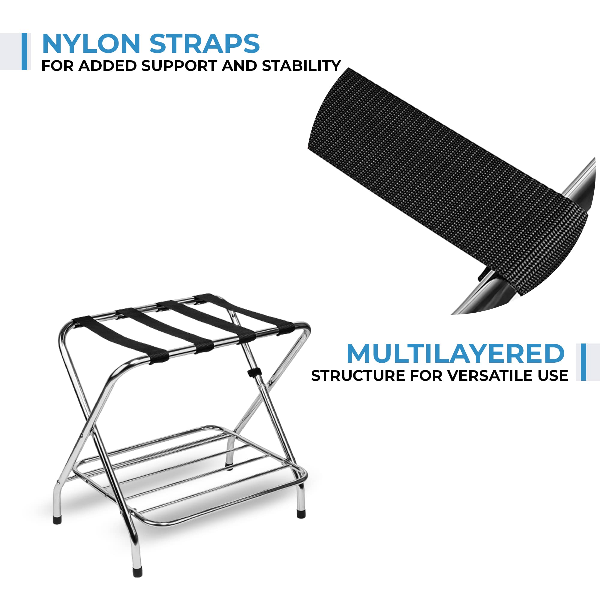 Foldable Metal Luggage Rack - Heavy Duty Suitcase Stand for Bedroom, Hotel & Travel | Space-Saving Folding Storage Rack for Suitcases & Bags (Double Rack, Pack of 2) - Perfect for Guest Rooms, Closet Organization & Travel Packing