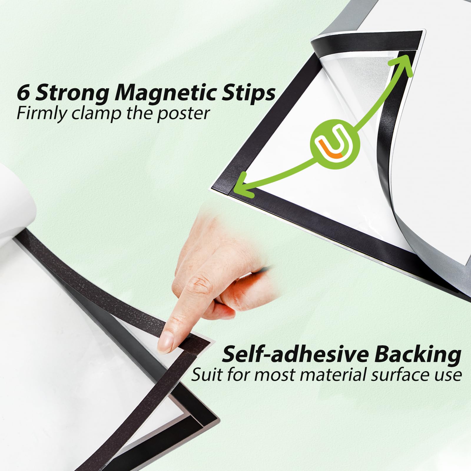 8.5x11 Inch Magnetic Sign Holder - 6 Pack Reusable Adhesive Frames for Walls, Fridge, Whiteboard & Windows - Double Sided Display for Signs, Photos & Documents - Perfect for Offices, Retail Stores & Home Organization