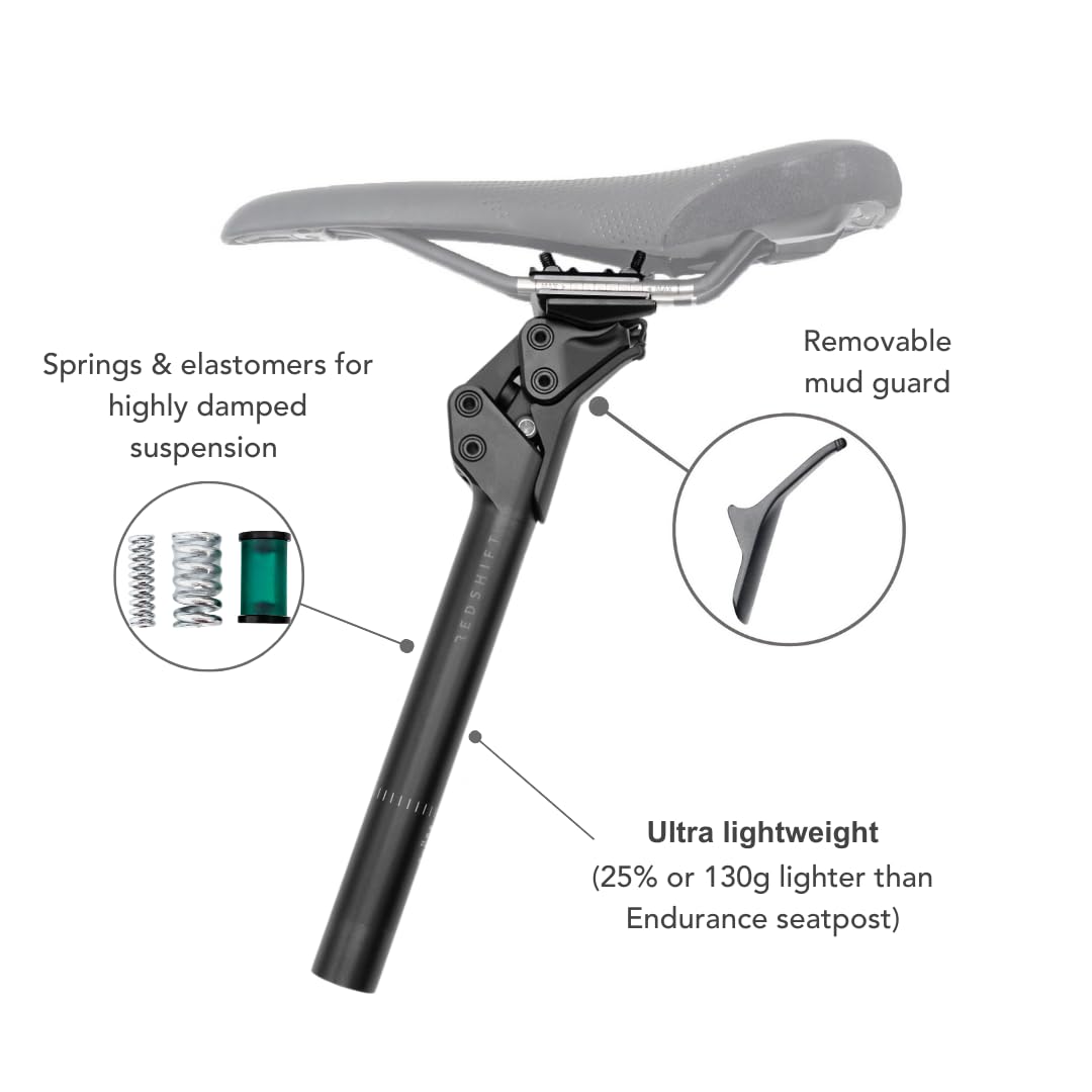 Redshift ShockStop PRO Race Bike Suspension Seatpost - Shock Absorbing Comfort for Gravel & Road Bikes - Perfect for Long Rides, Rough Terrains & Commuting