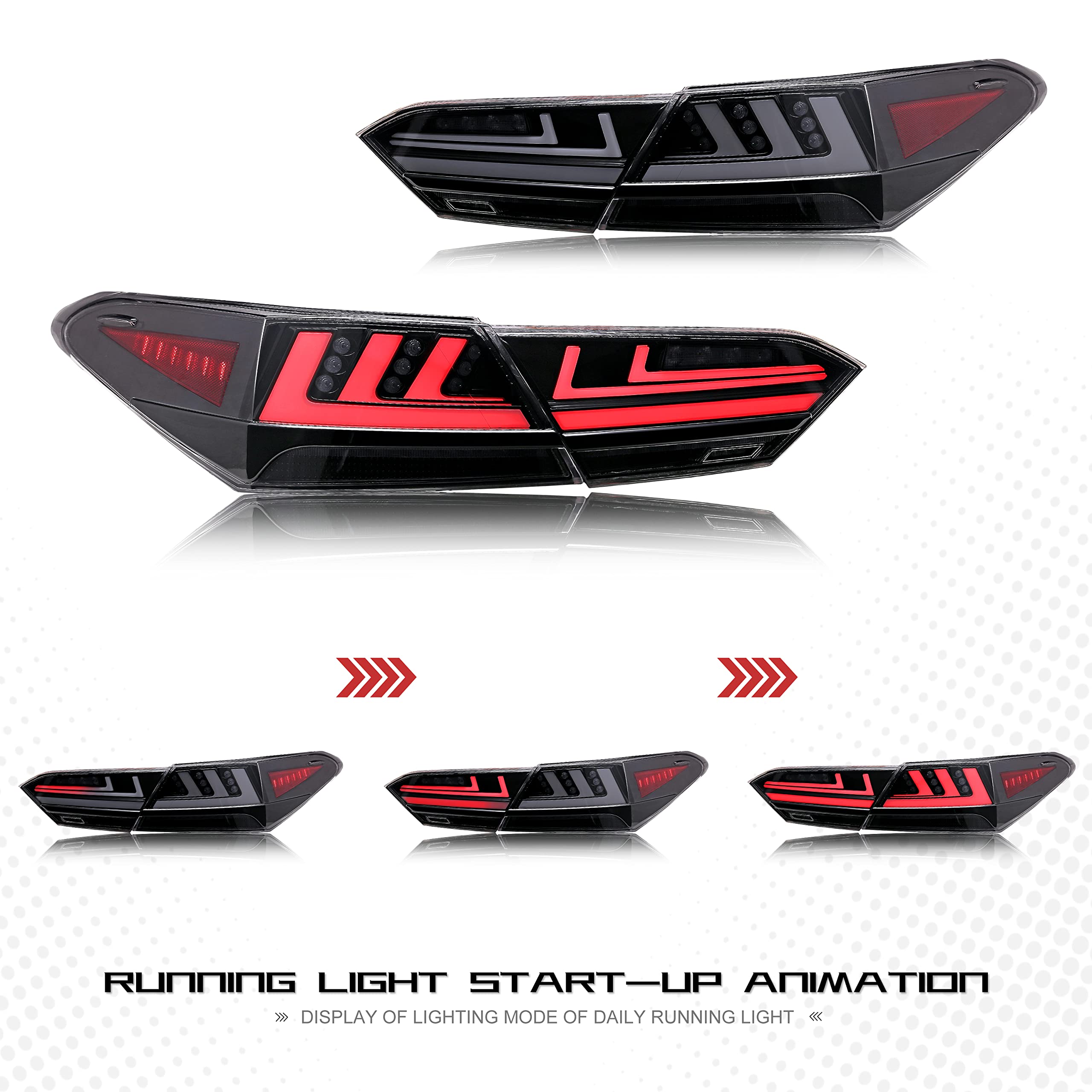 2018-2023 Toyota Camry LED Tail Lights - DRL Brake Turn Signal Assembly with Start Up Animation (Clear) - Perfect for Night Driving & Custom Car Upgrades