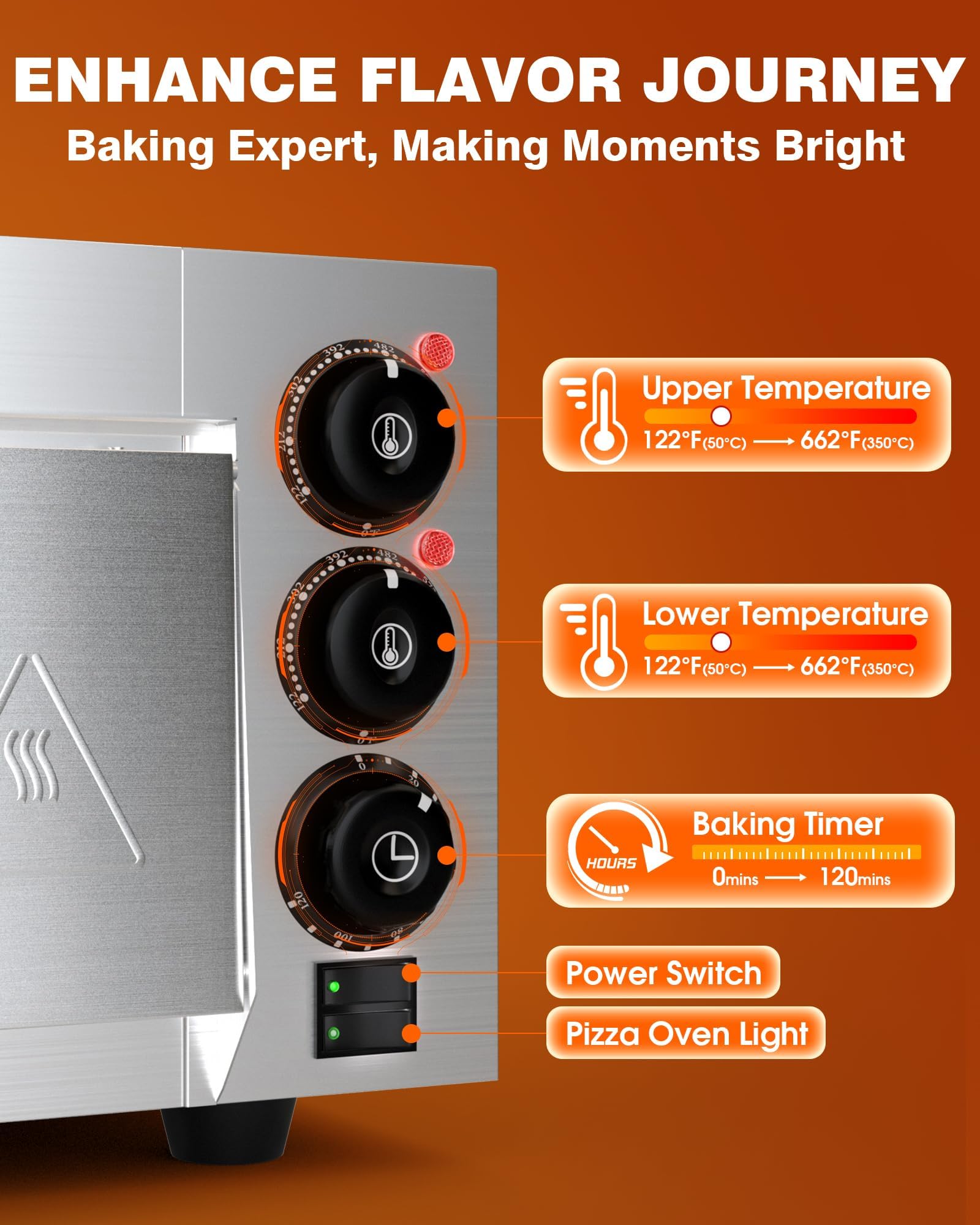**PYY 1800W Commercial Electric Pizza Oven Countertop with Pizza Stone & Timer – Indoor Pizza Maker for Home, Restaurant & Party Use – Silver**