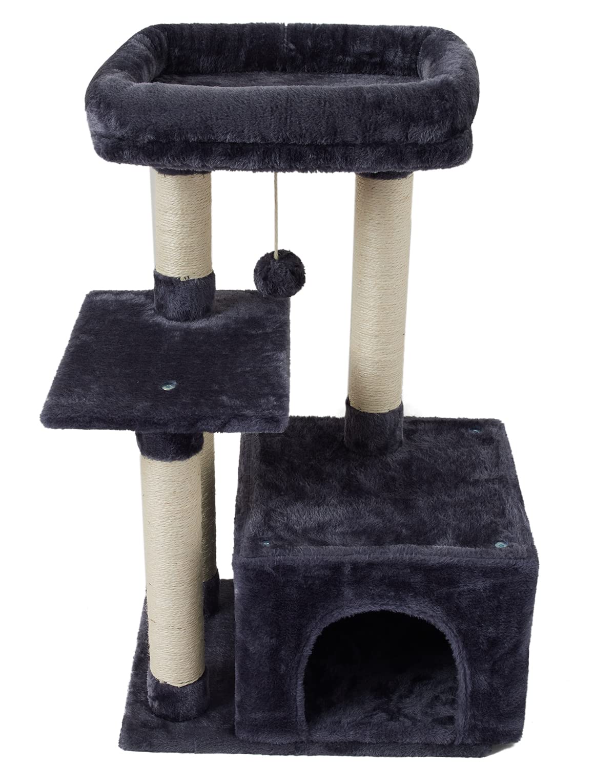 Cute Cat Tree Tower for Indoor Cats - Sisal Scratching Post with Jump Platform, Kitten Condo & Activity Center Playhouse in Smoky Grey | Perfect for Small Spaces & Multi-Cat Homes