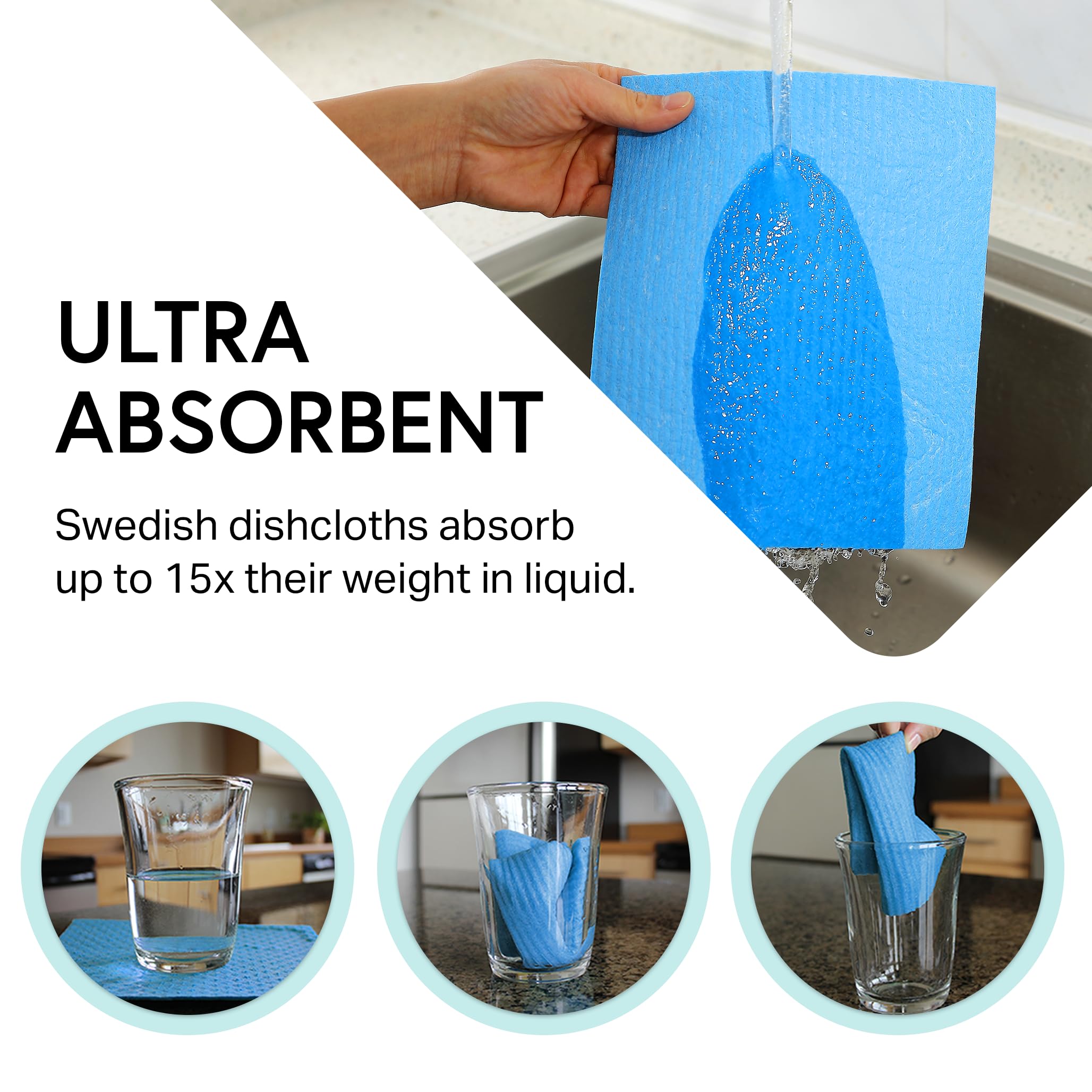 Eco-Friendly Swedish Dishcloths 10 Pack - Reusable, Washable Kitchen Towels - Cellulose Sponge & Microfiber for Cleaning - Seafoam Green - Perfect for Dishes, Countertops & Household Chores