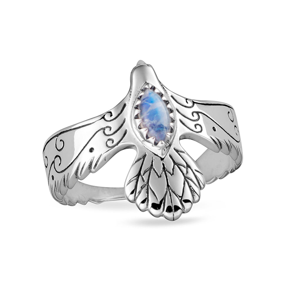 Eagle Spirit Moonstone Ring - Handmade Sterling Silver Jewelry for Women | Perfect for Boho, Spiritual & Nature Lovers | Gift for Meditation, Yoga & Special Occasions