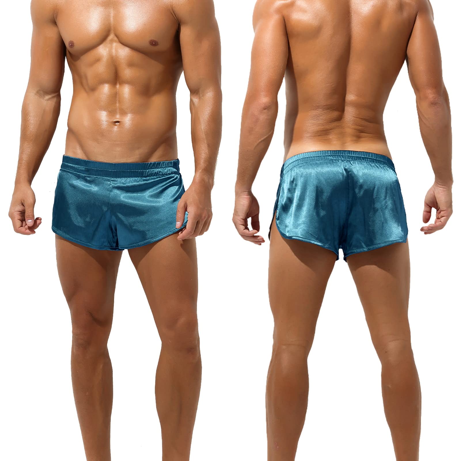 SEAUR Men's Satin Shorts - Split Side Sleep Shorts, Silky Loose Pajama Bottoms, Jockstrap Boxer Briefs for Lounge & Sleepwear | Perfect for Summer Nights, Home Relaxing & Vacation Comfort